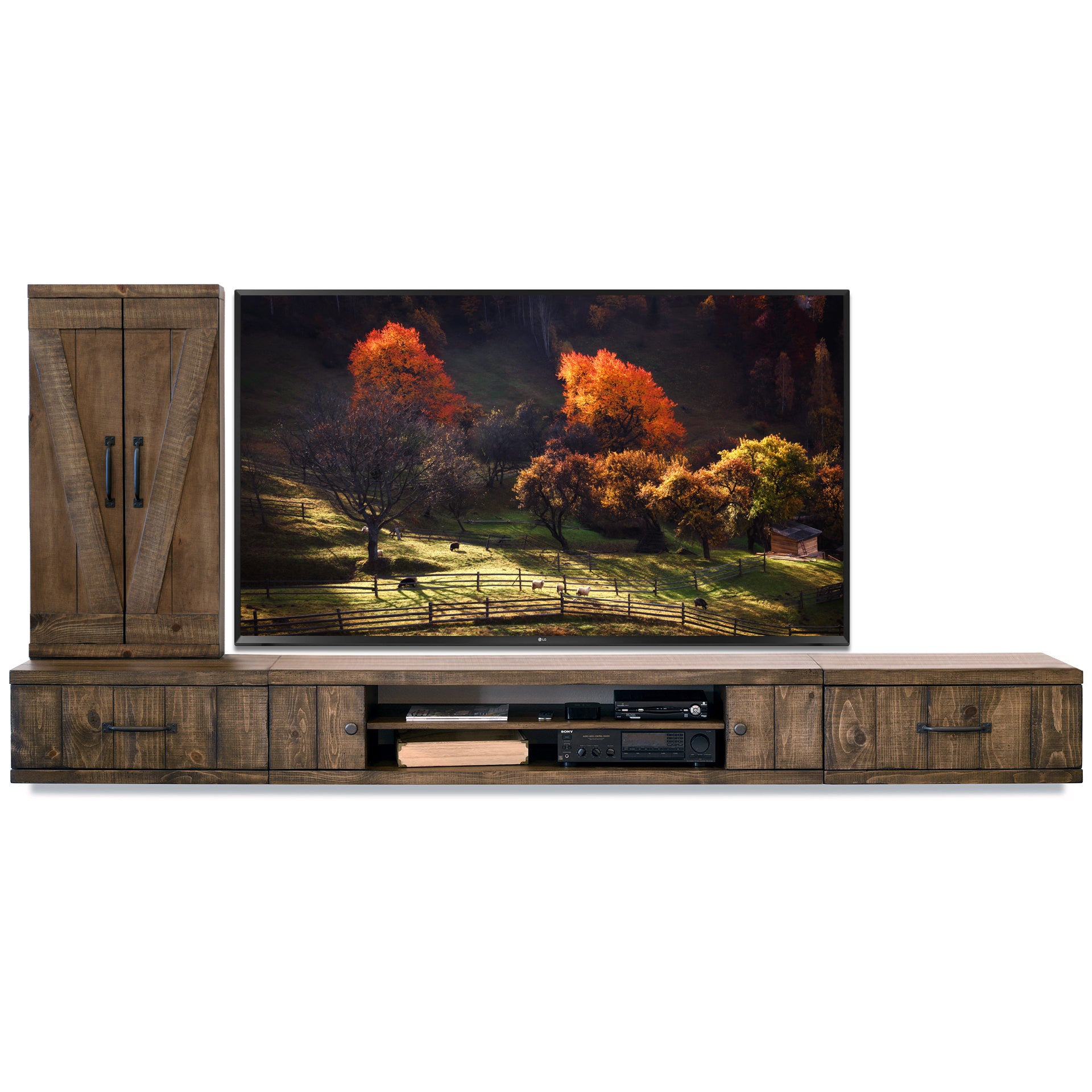 Rustic Farmhouse Barn Door Floating Entertainment Center TV Stand - Spice