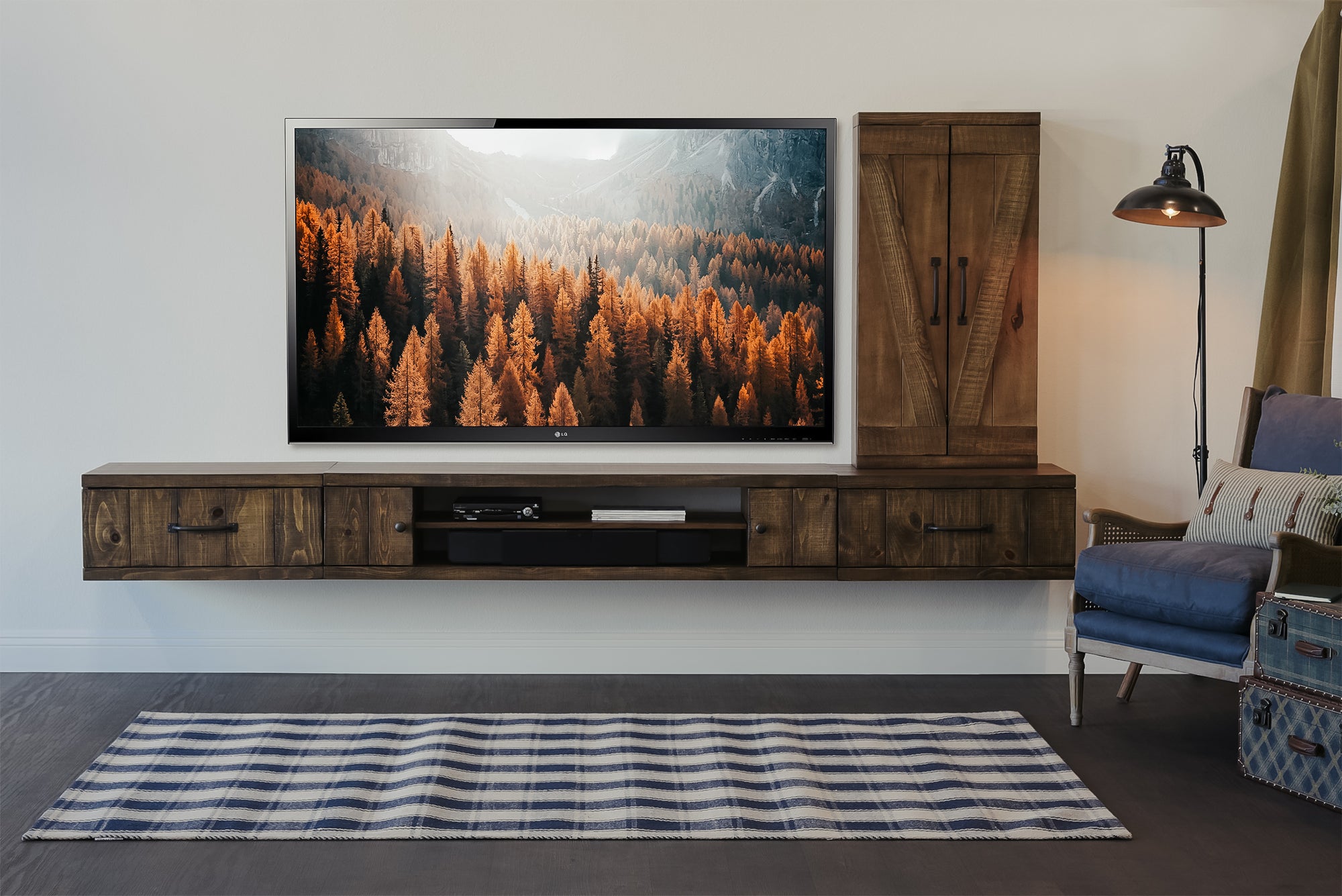 Rustic Farmhouse Barn Door Floating Entertainment Center TV Stand - Spice