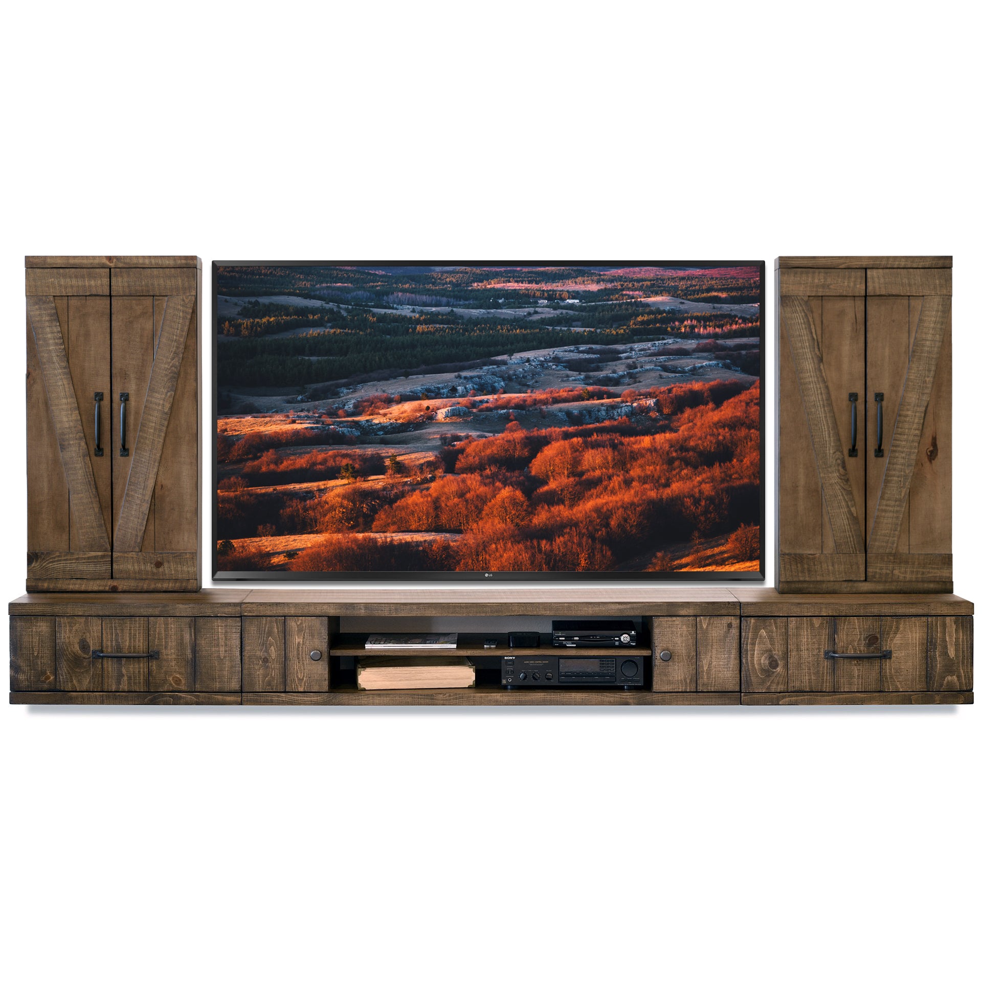 Rustic Farmhouse Barn Door Floating TV Stand Entertainment Center Console - Spice