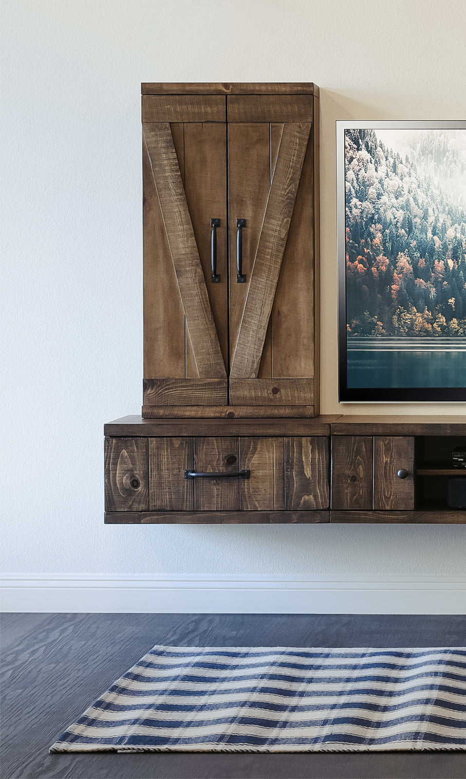 Rustic Farmhouse Barn Door Floating Entertainment Center TV Stand - Spice