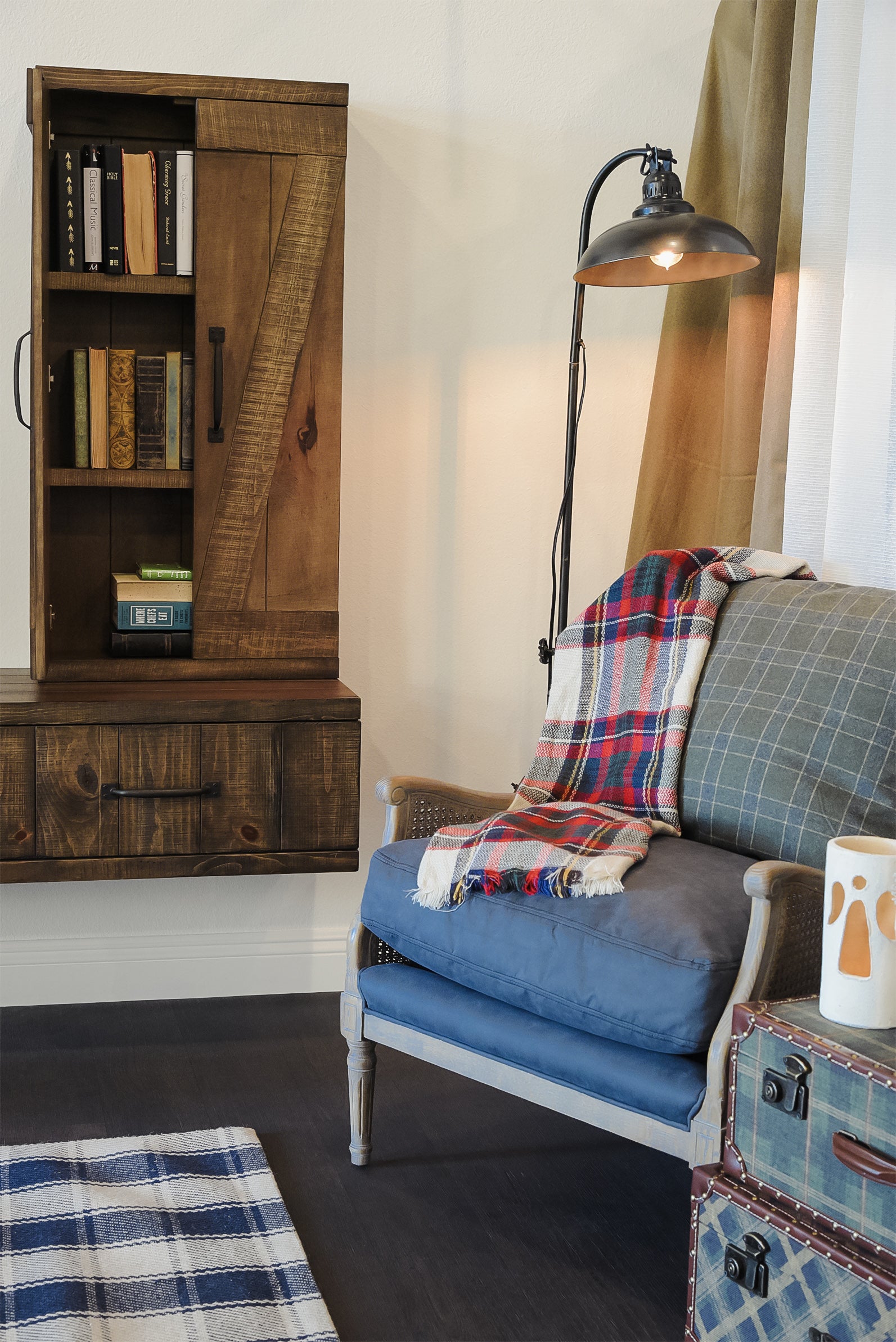 Rustic Farmhouse Barn Door Floating Entertainment Center TV Stand - Spice