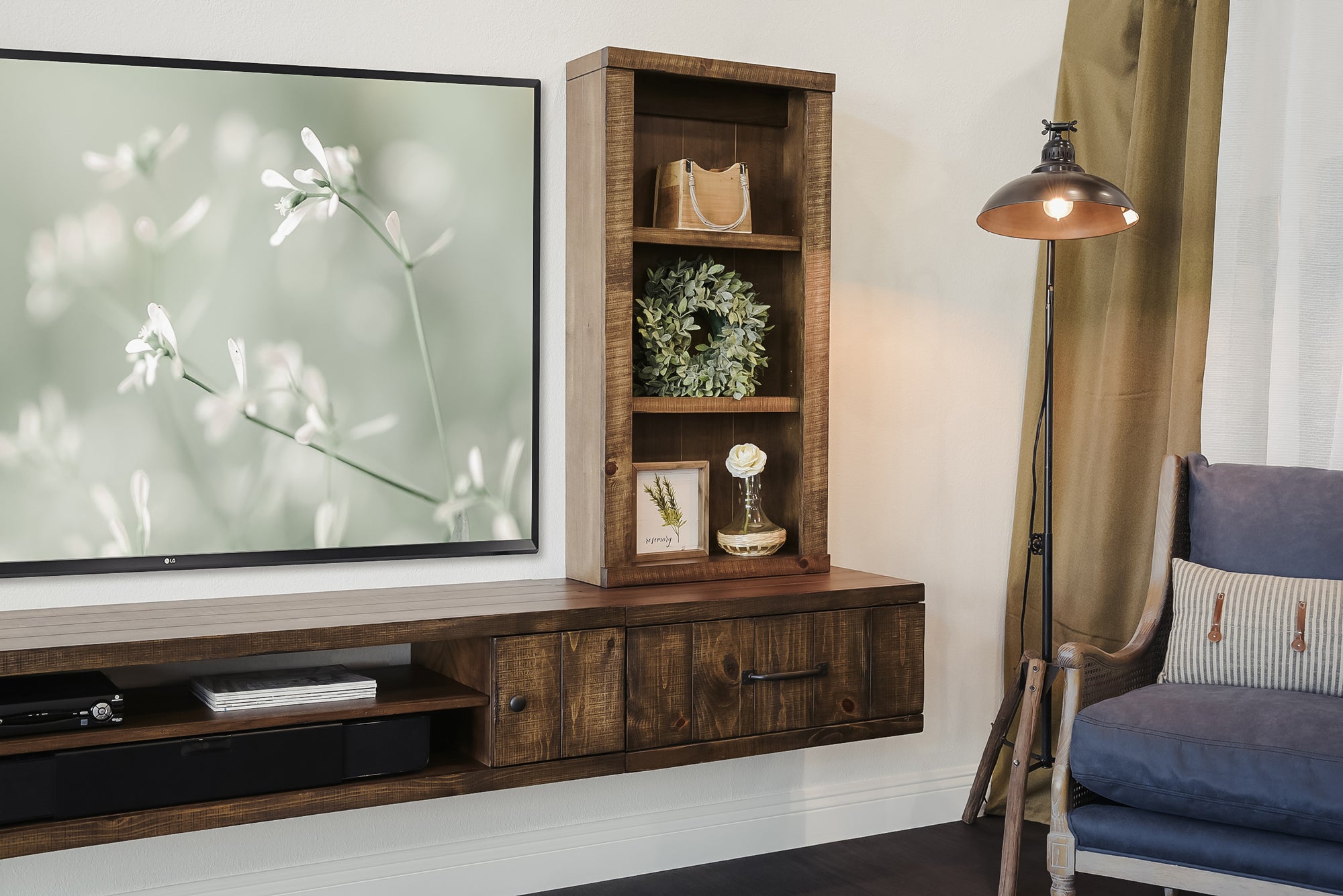 floating tv console with drawers