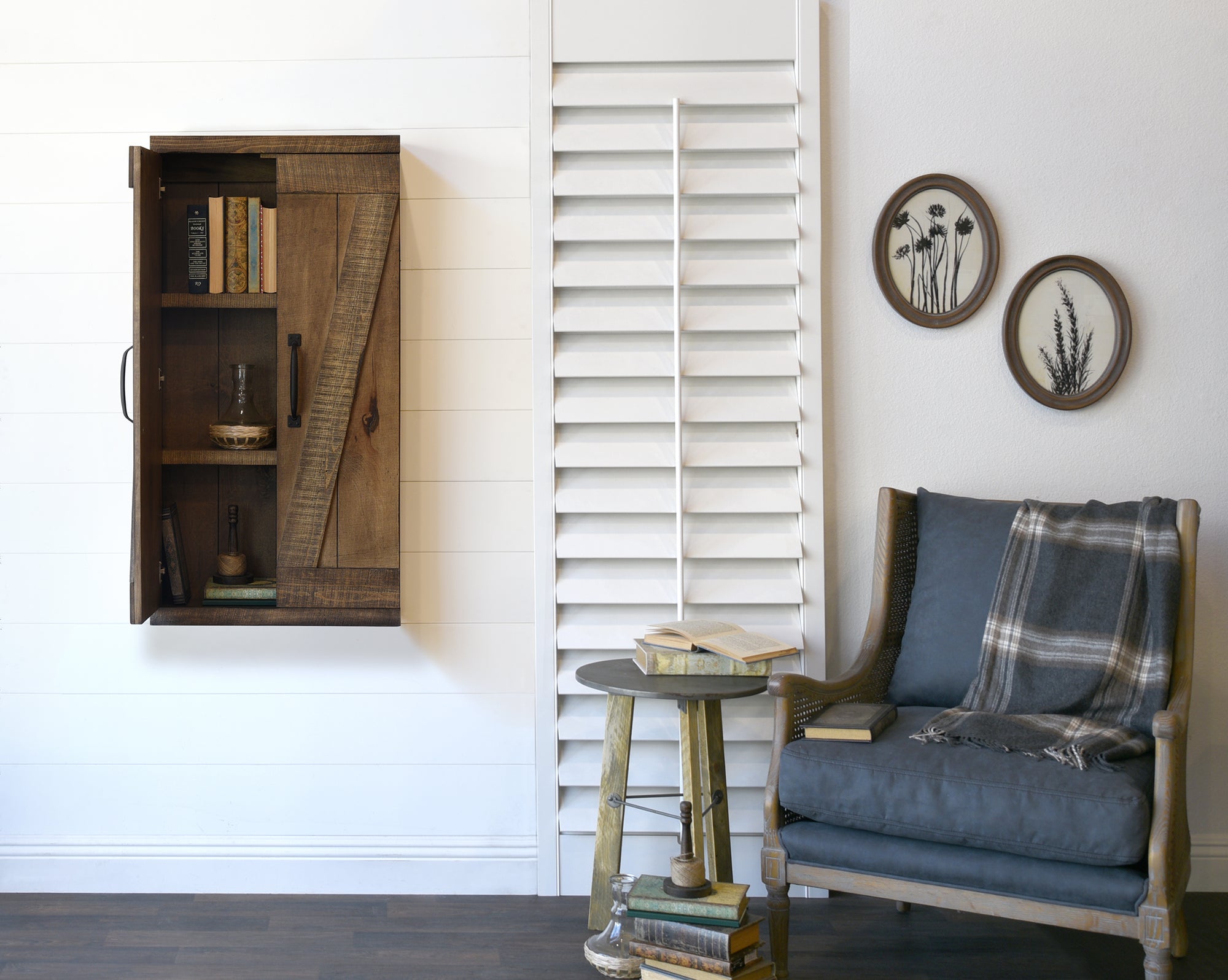 Farmhouse Barn Door Bookcase Wall Storage Cabinet - Spice