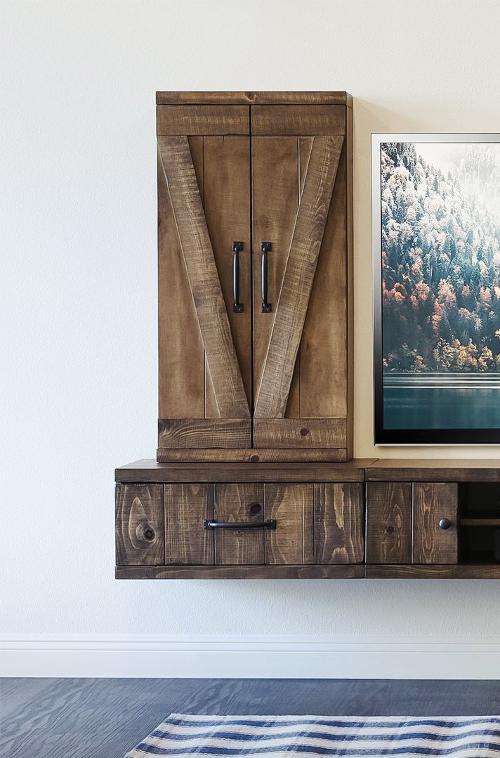 Farmhouse Barn Door Bookcase Wall Storage Cabinet - Spice
