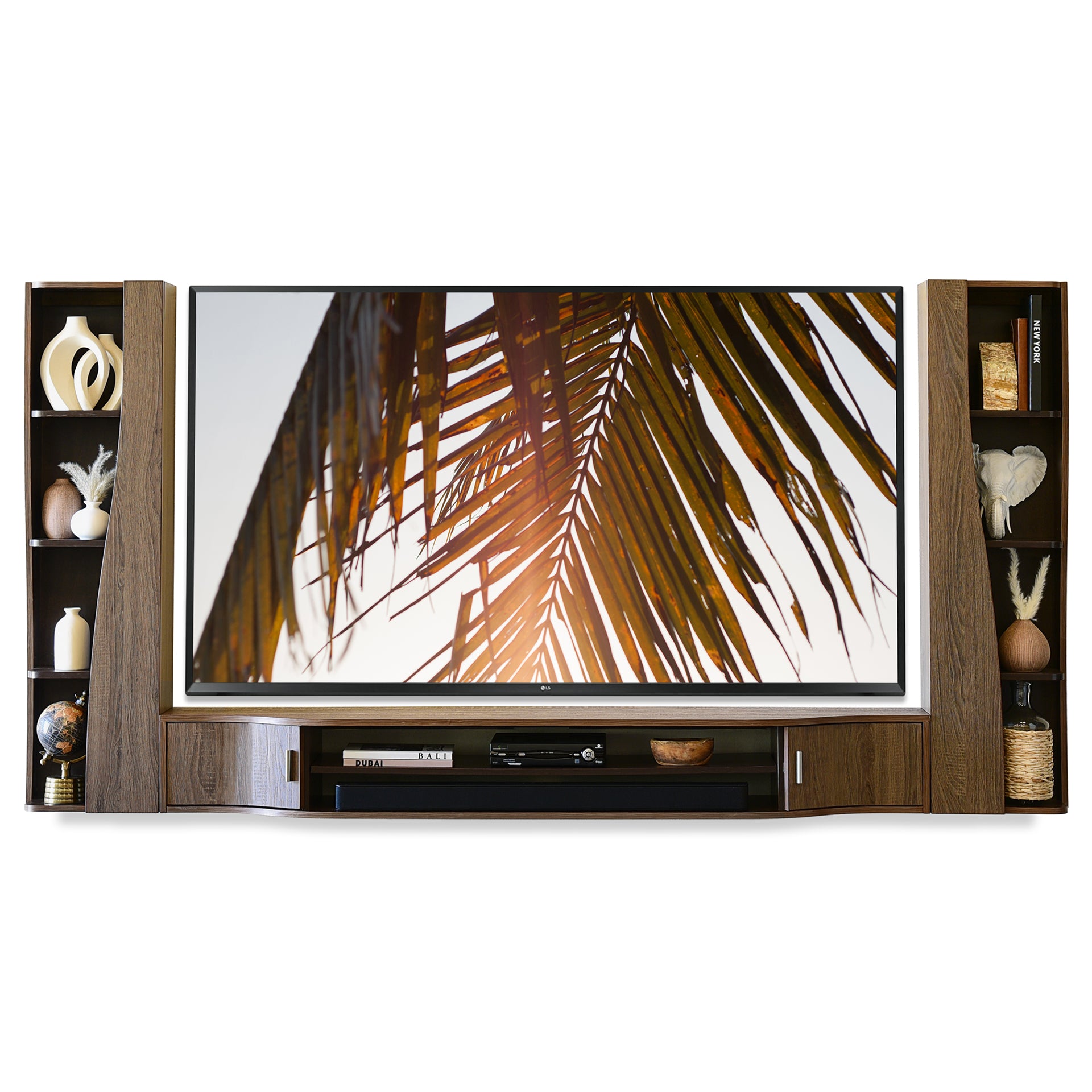 Woodwaves - Floating TV Stand - Wall Mount Entertainment Center Console - Mojave - Dark Walnut