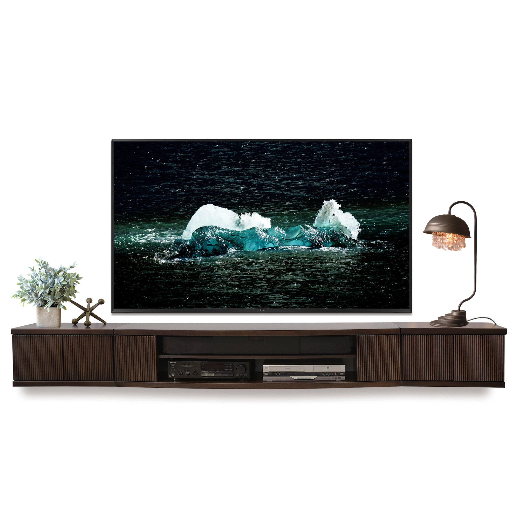 Floating Wall Mount Entertainment Center TV Stand - Curve - 3 Piece - Espresso