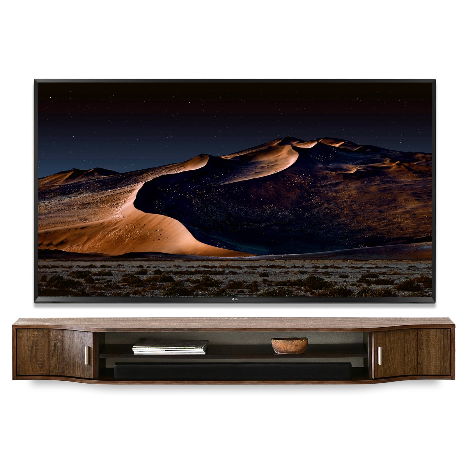 Woodwaves - Floating TV Stand Wall Mount Console - Mojave - Dark Walnut