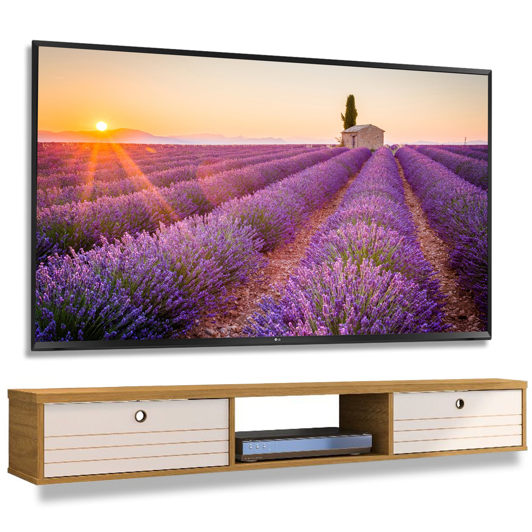 Floating TV Stand - Ellis - Stylish Savings - Cinnamon & Off White
