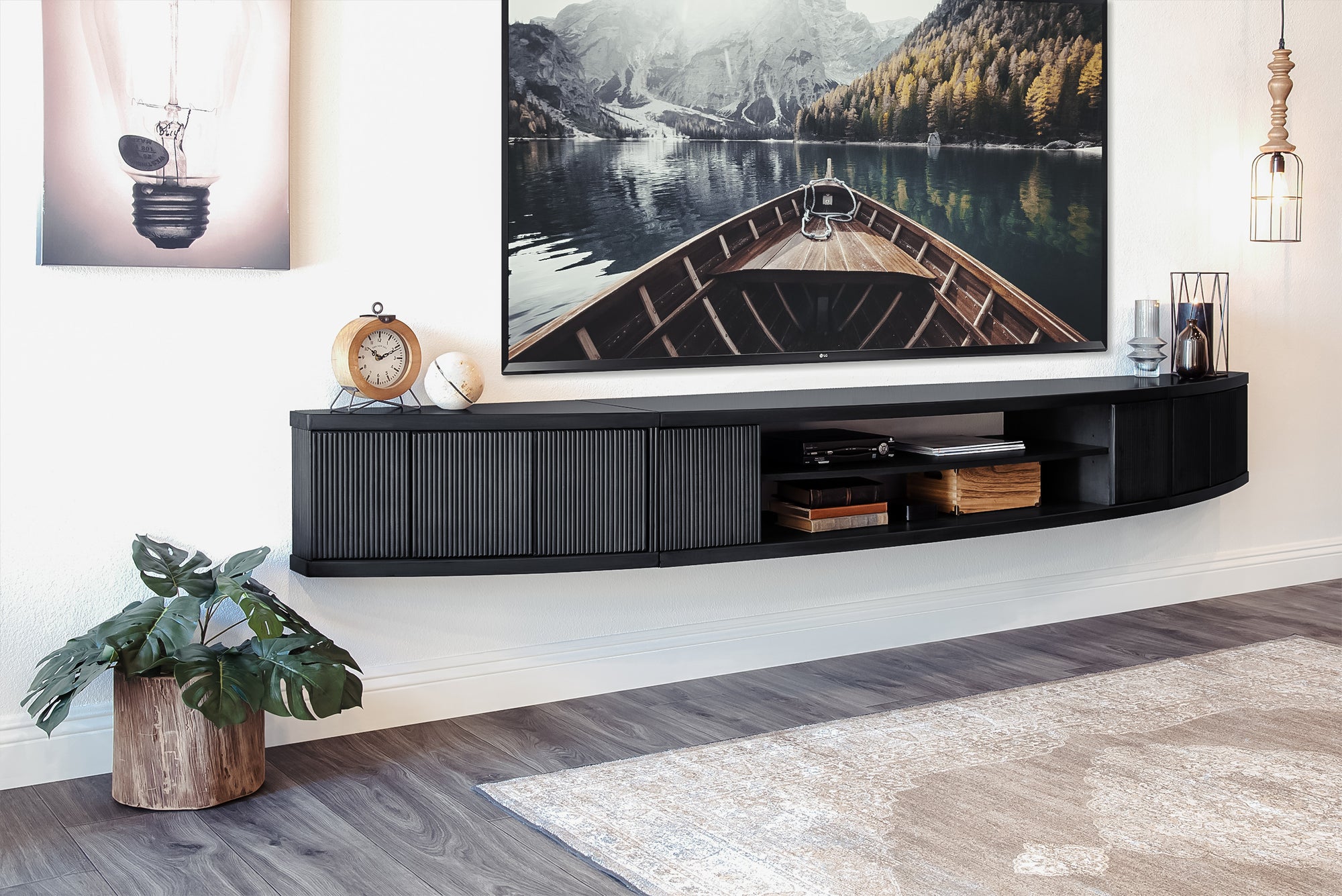 Floating TV Stand Wall Mount Entertainment Center Console - Arc - Black