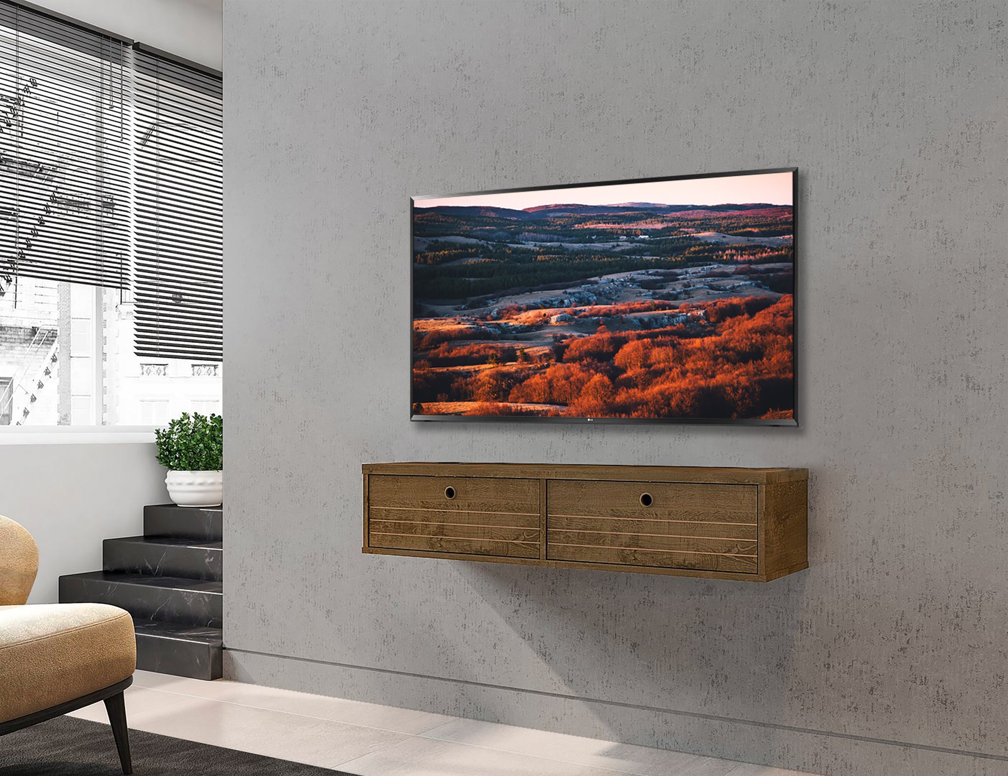 Floating TV Stand Wall Mount Console - Ellis - Stylish Savings - Brown