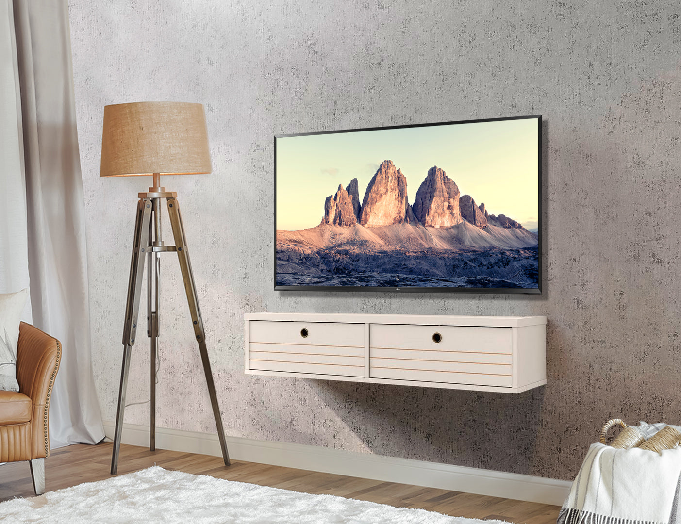 Floating TV Stand Wall Mount Console - Ellis - Stylish Savings - Off White