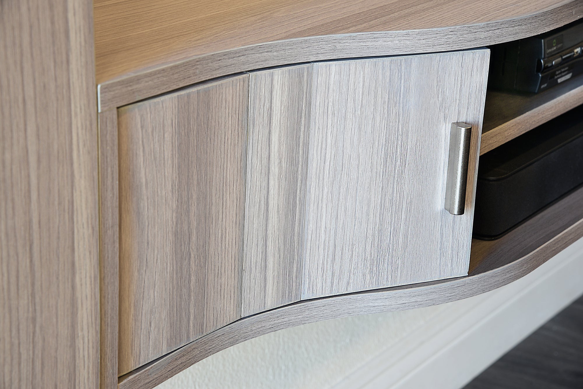 Handcrafted 94" Modern Curved Floating TV Stand Wall Mount Media Console - Mojave - Gray