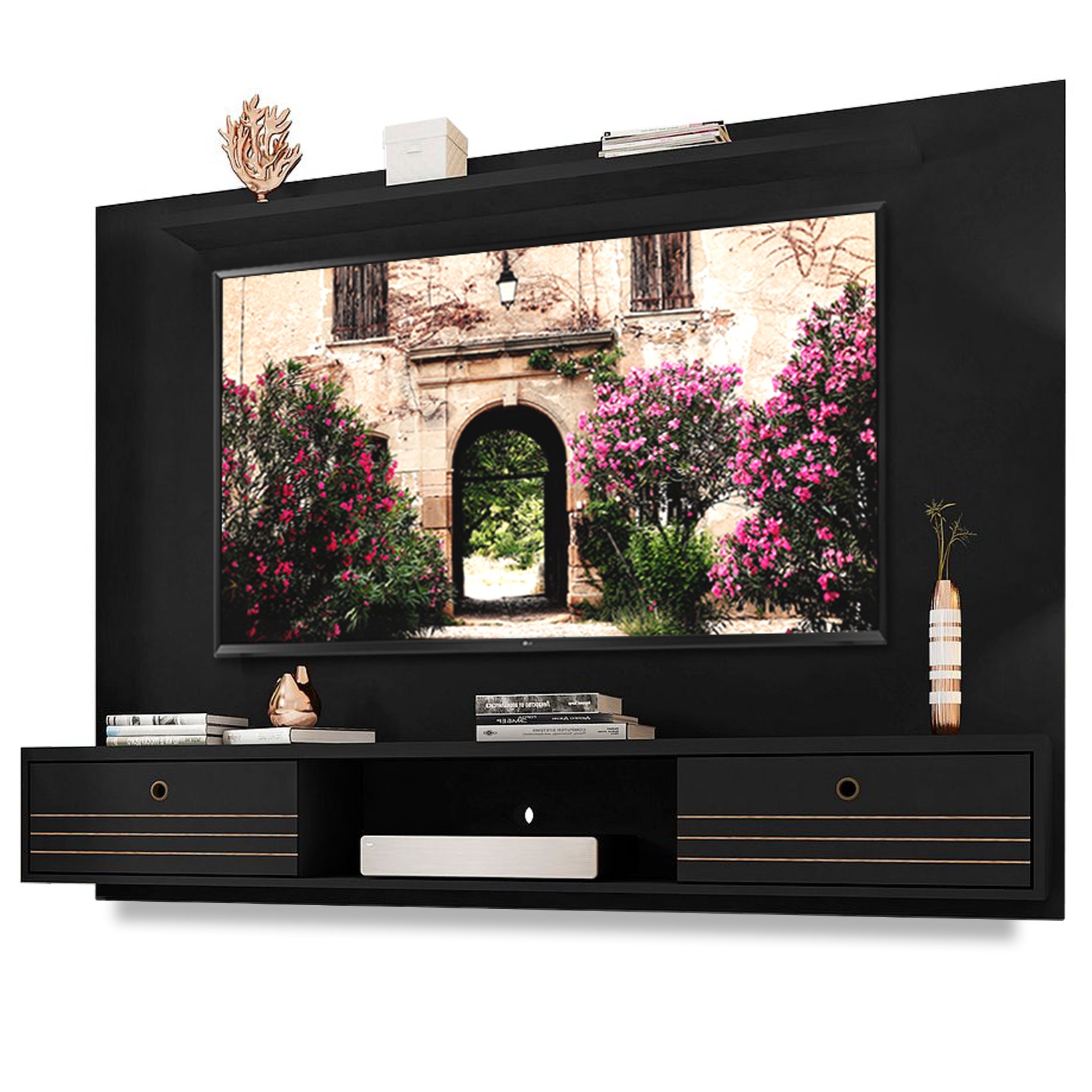 Floating TV Stand With Back Panel and Shelf - Ellis - Stylish Savings - Black