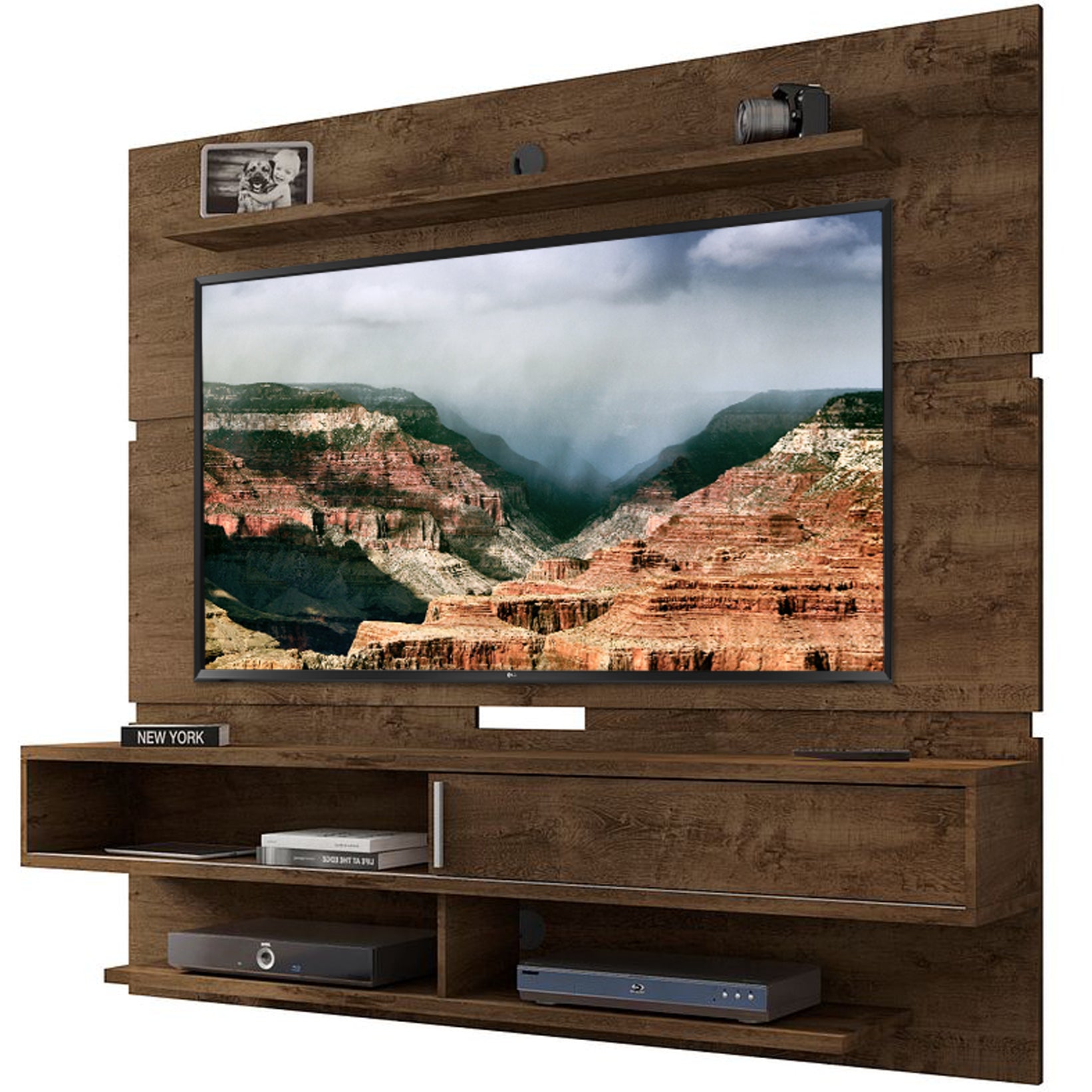 Floating TV Stand With Back Panel - Vernon - Brown