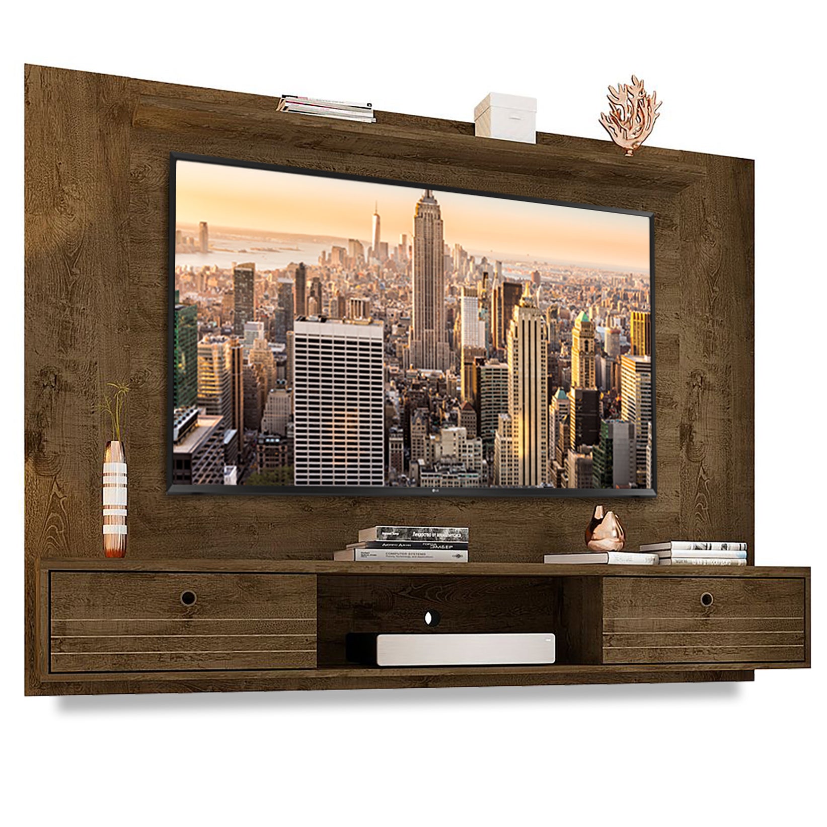 Floating TV Stand With Back Panel and Shelf - Ellis - Stylish Savings - Brown