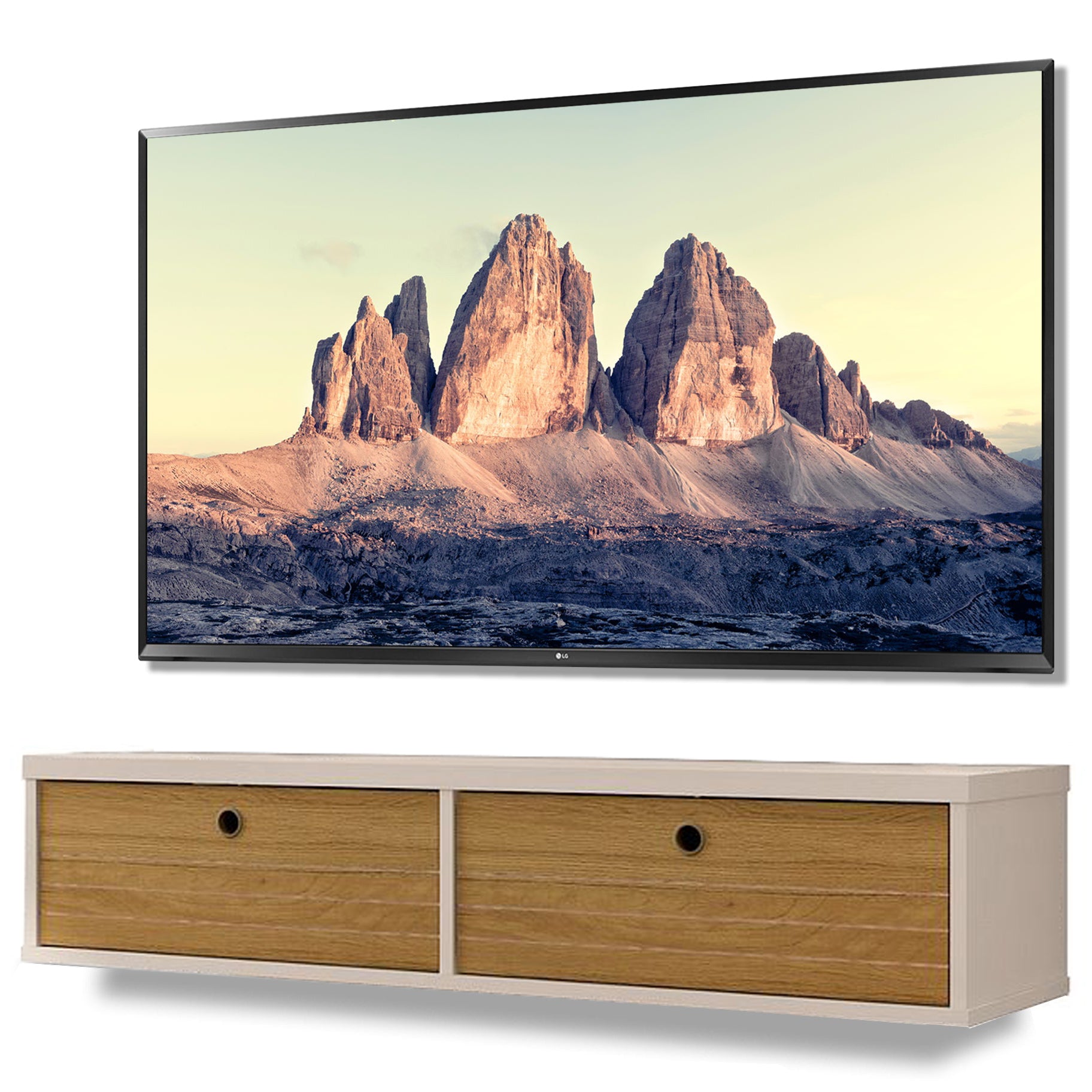Floating TV Stand Wall Mount Console - Ellis - Stylish Savings - Off White & Cinnamon