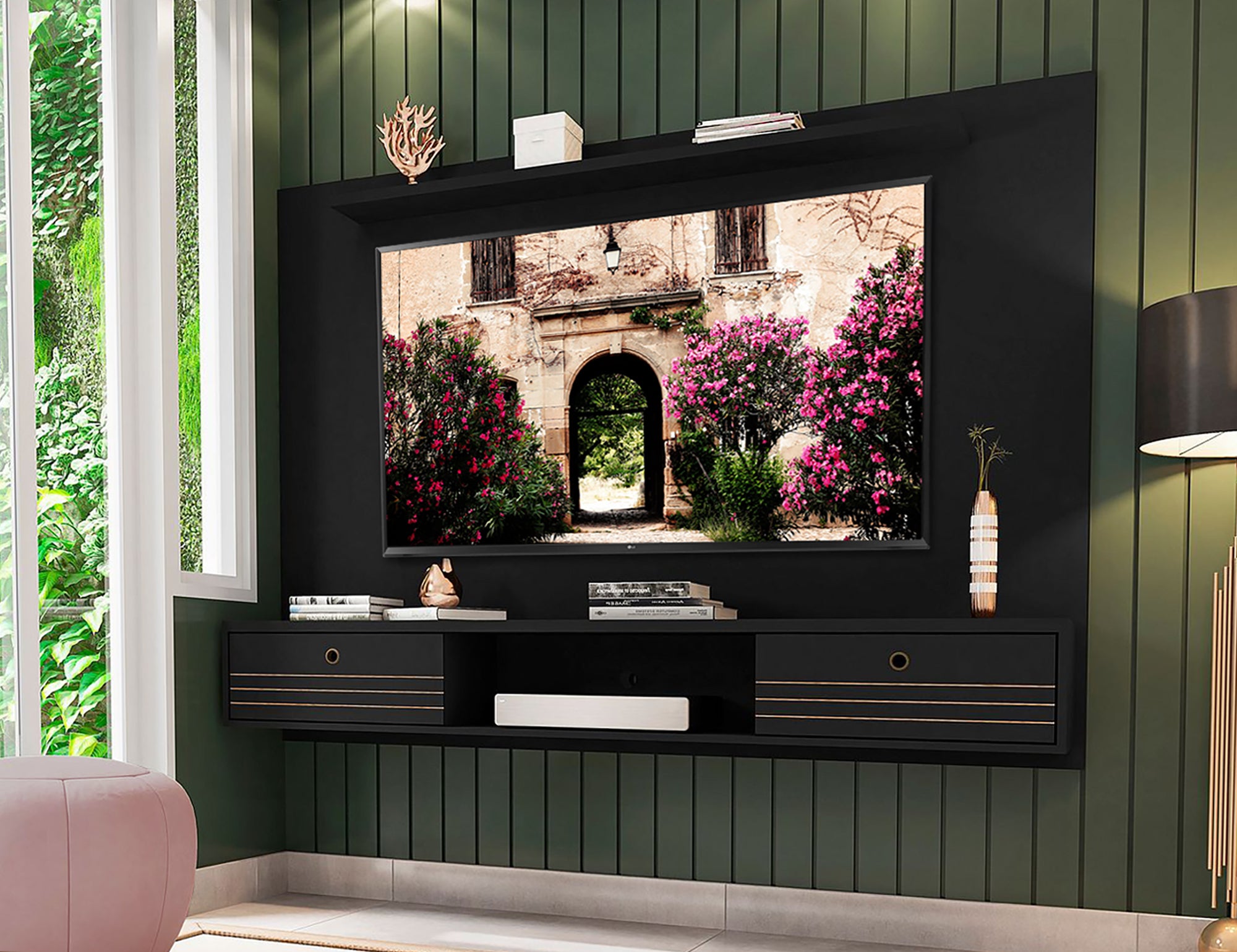 Floating TV Stand With Back Panel and Shelf - Ellis - Stylish Savings - Black