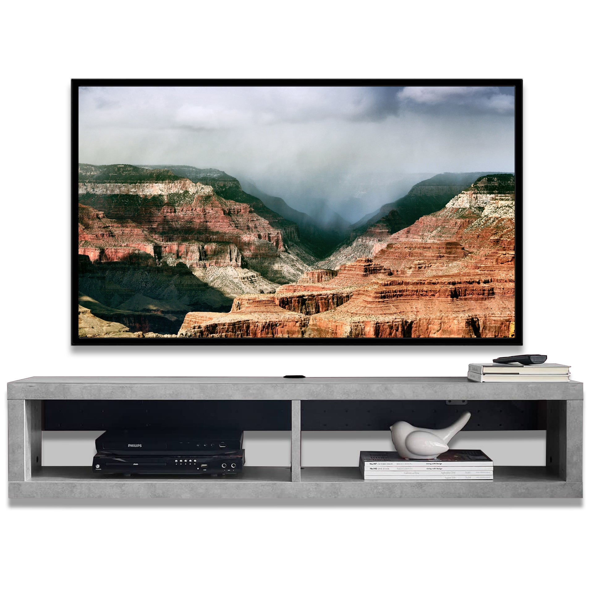 Floating Wall Mount TV Stand - Newport - Concrete