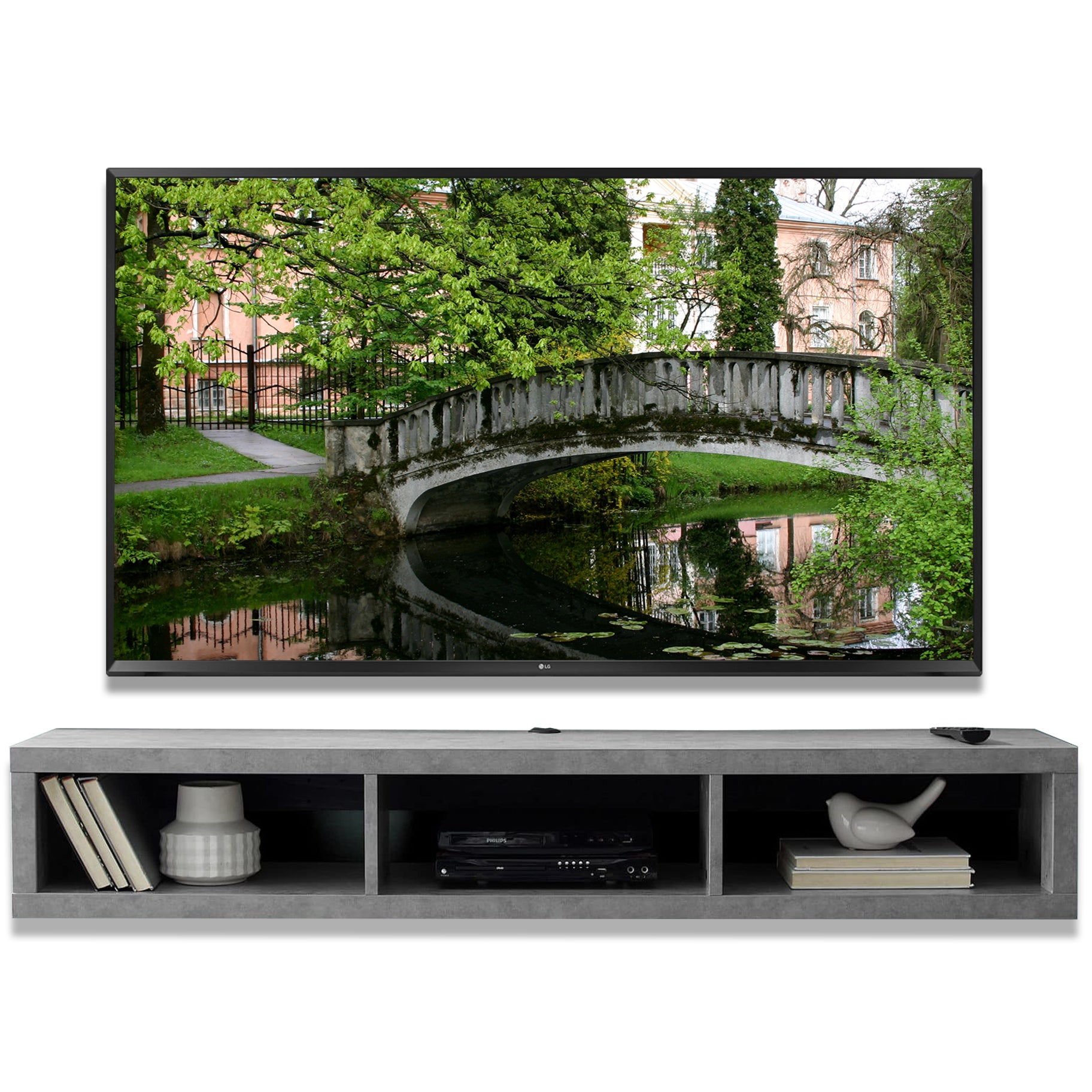 Floating Wall Mount TV Stand - Newport - Concrete