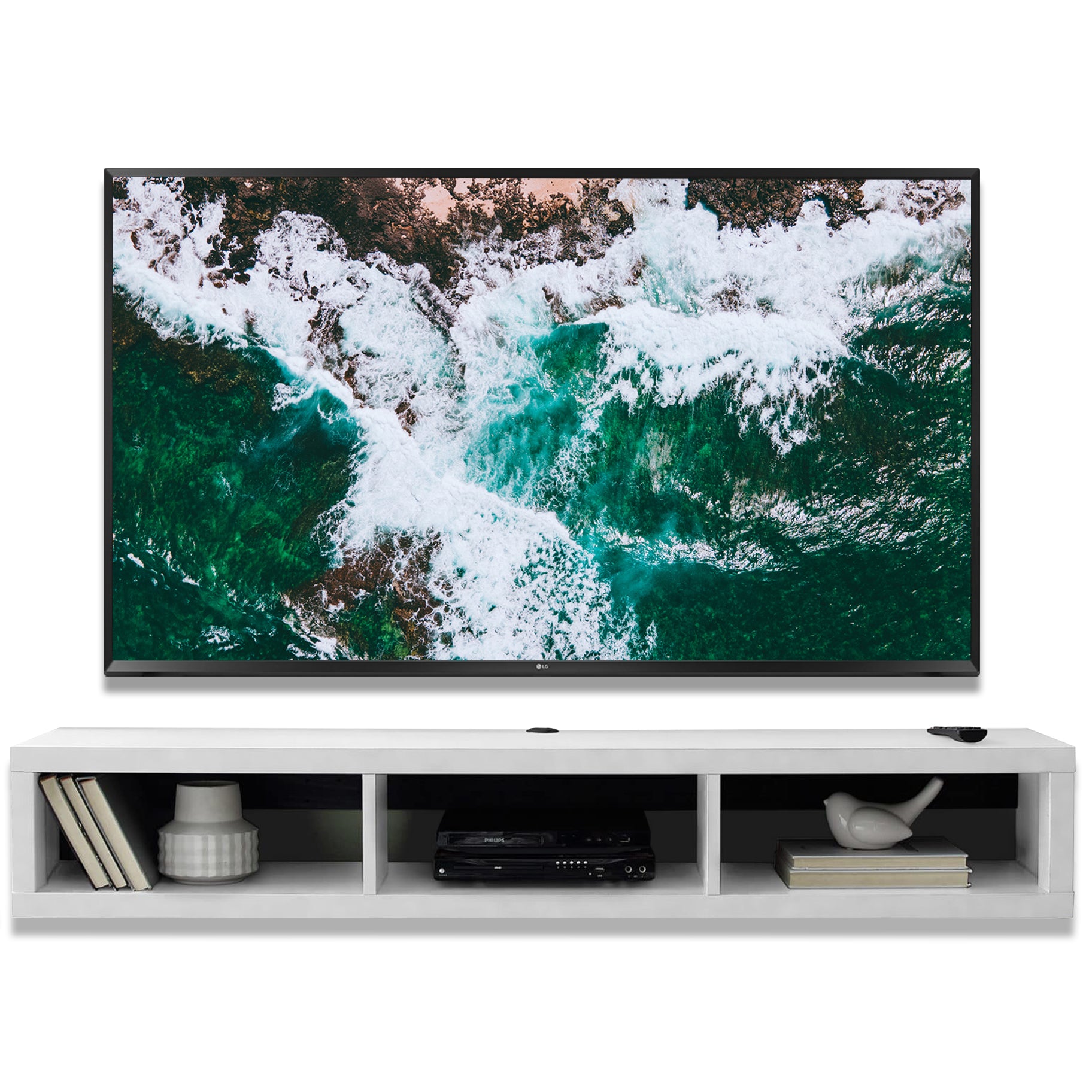 Floating Wall Mount TV Stand - Newport - White