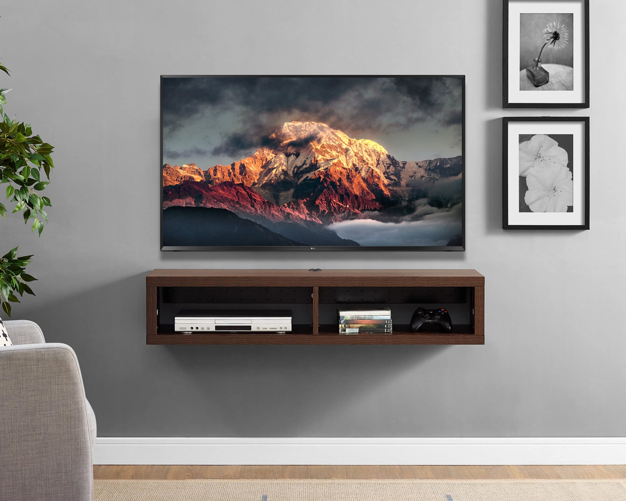 Floating Wall Mount TV Stand - Newport - Columbian Walnut