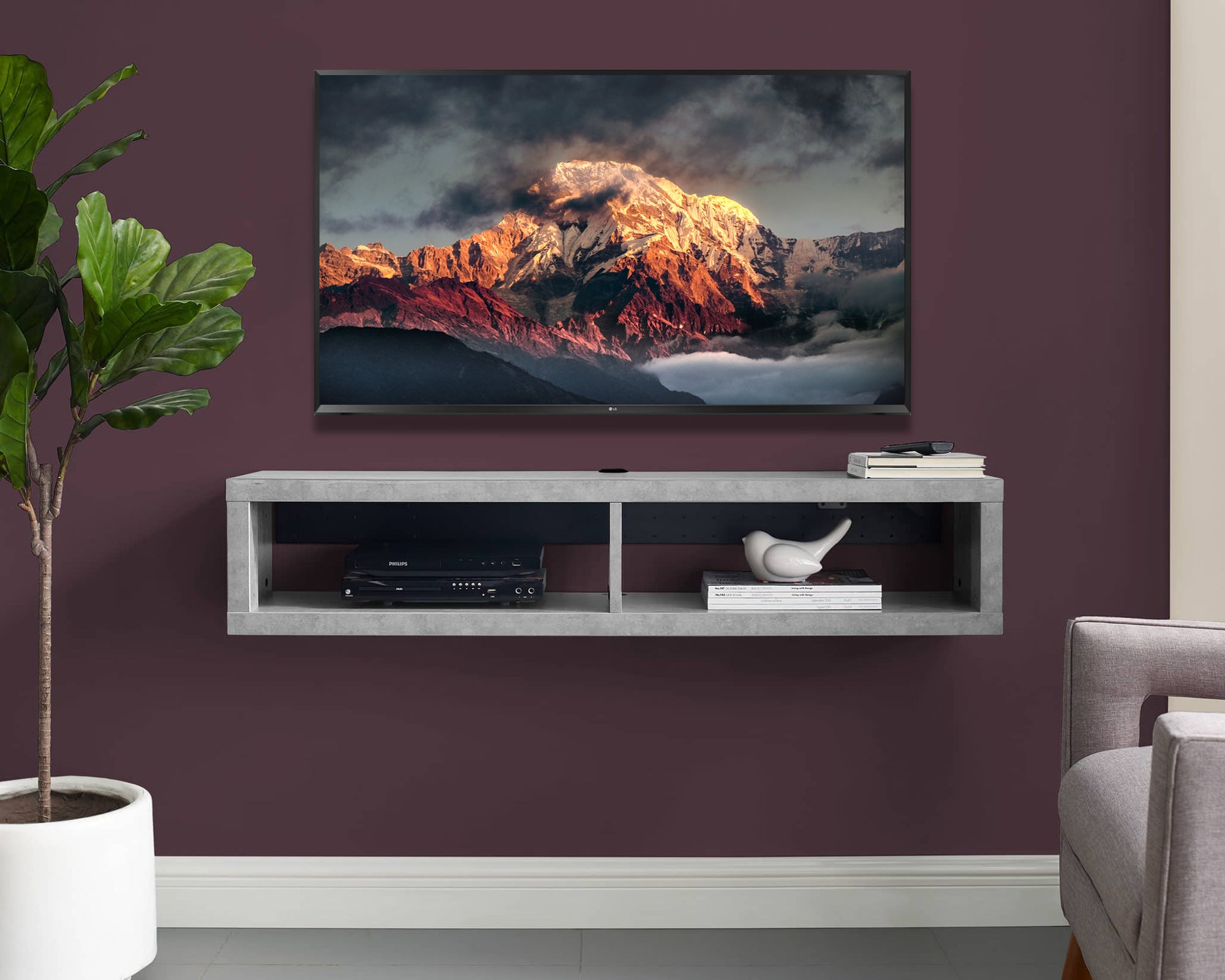Floating Wall Mount TV Stand - Newport - Concrete