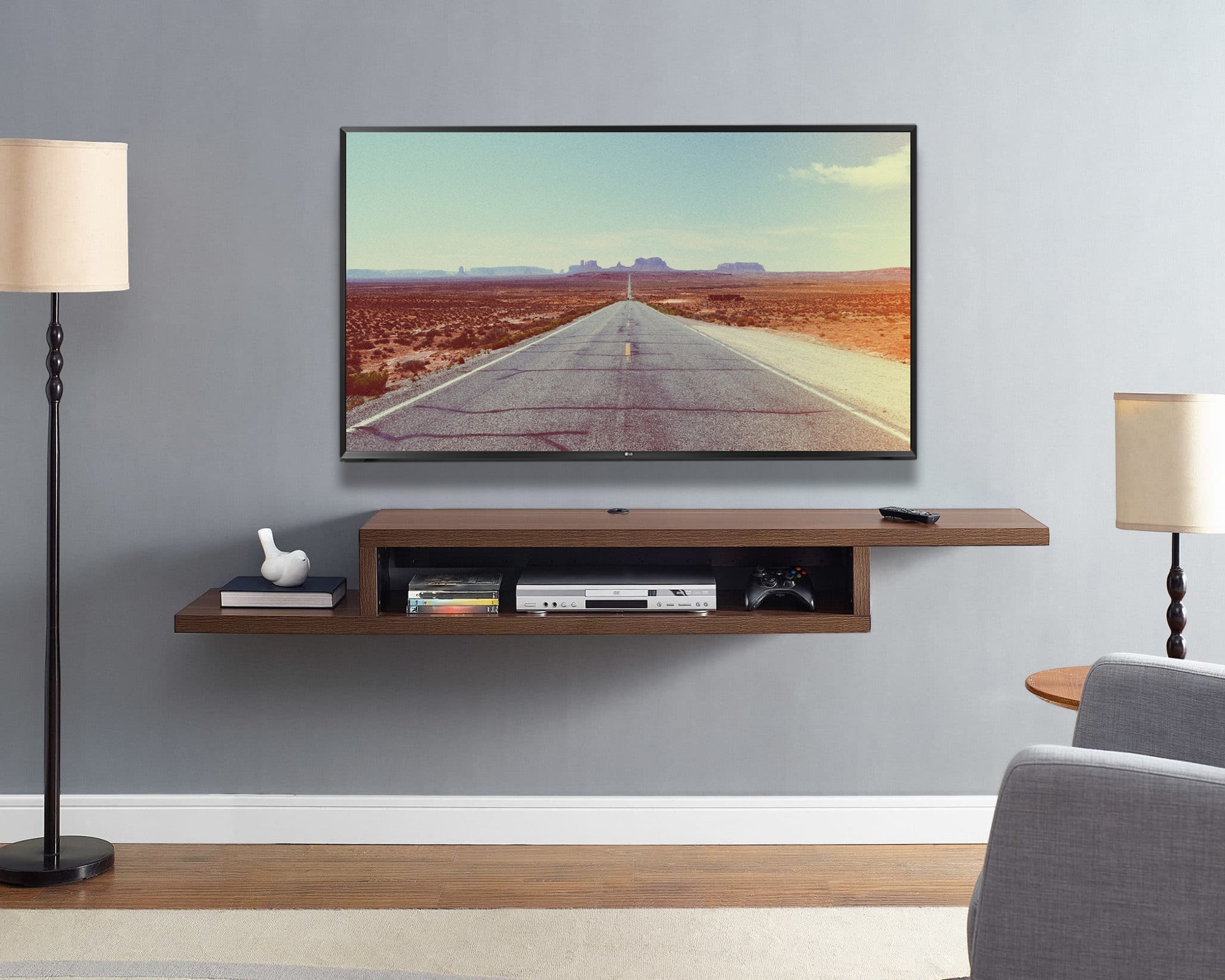 Floating 72" Wall Mount TV Stand - Coronado - Columbian Walnut
