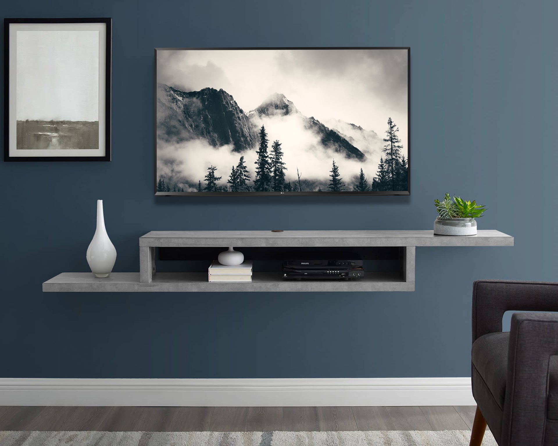 Floating 72" Wall Mount TV Stand Coronado Concrete Woodwaves