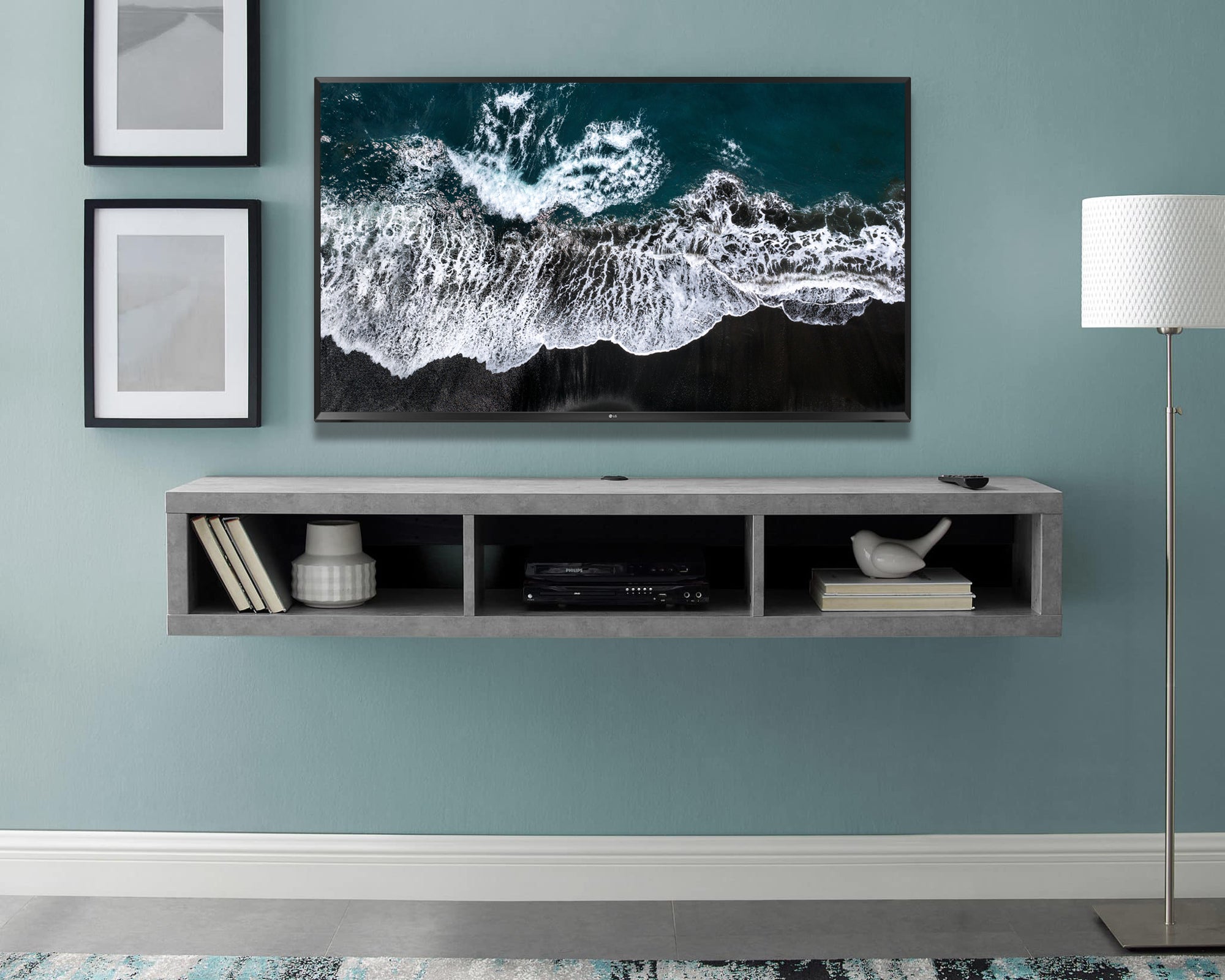 Floating Wall Mount TV Stand - Newport - Concrete
