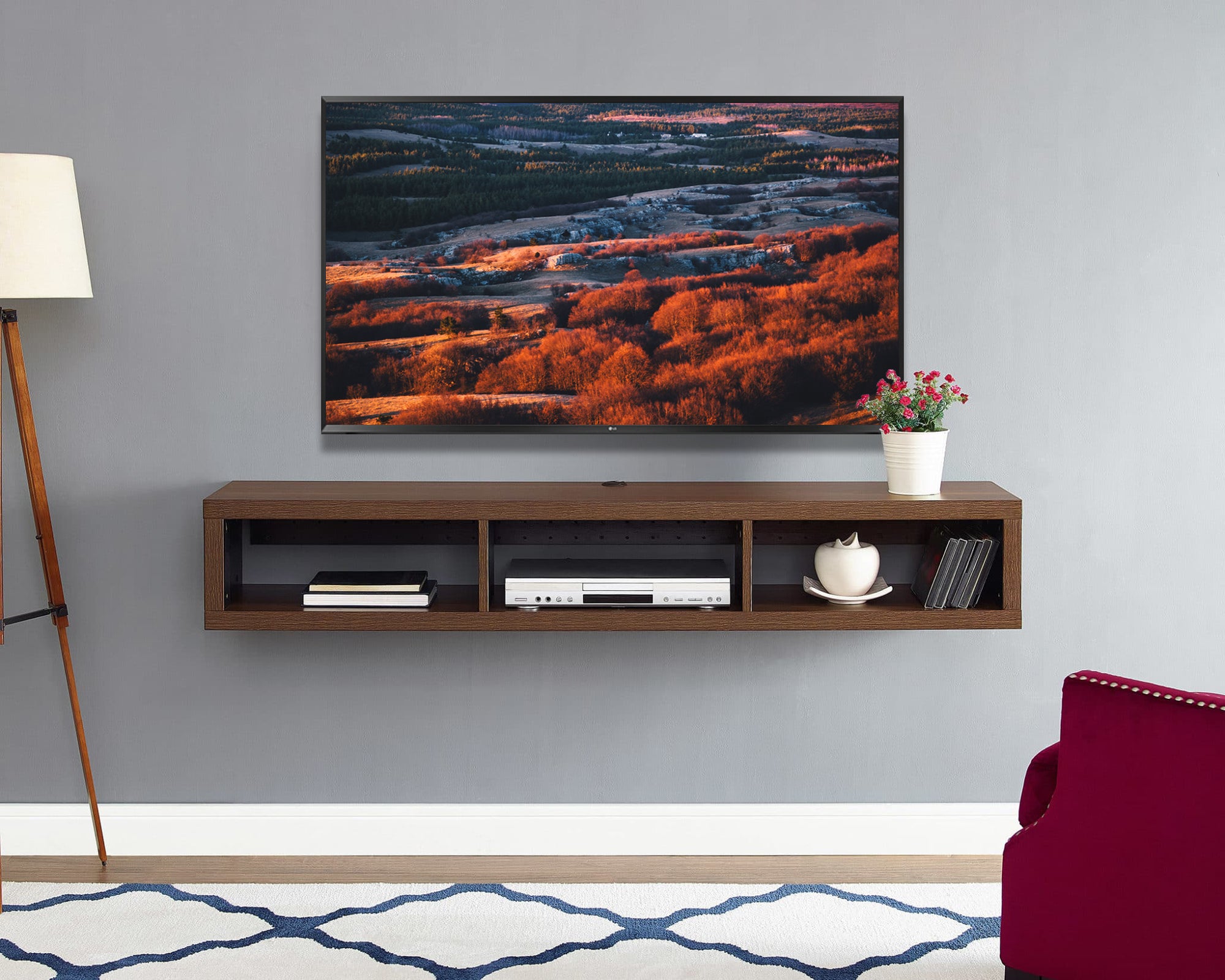 Floating Wall Mount TV Stand - Newport - Columbian Walnut