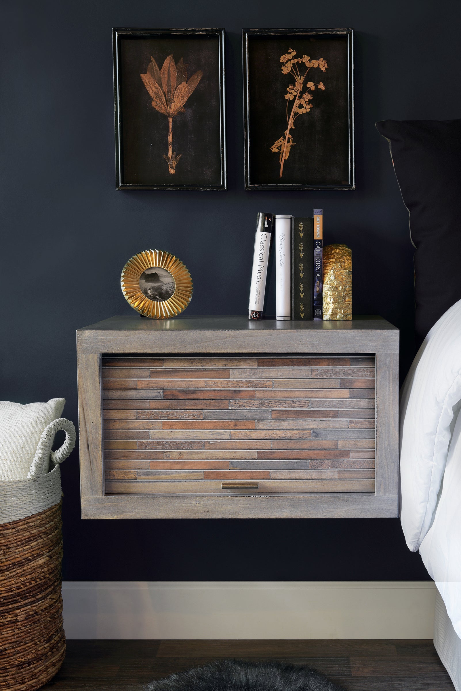 Floating Nightstands - Woodwaves - Wood Wall Mount Nightstands - ECO GEO Collection - Lakewood Gray
