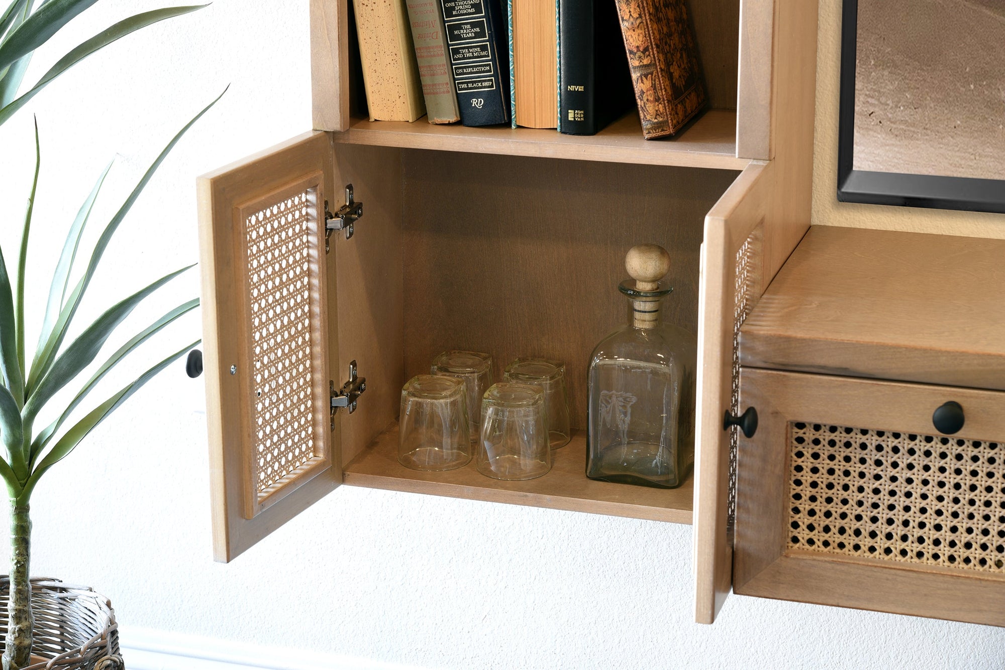 Floating Bookcases Wall Mount Cane Storage Bookshelf - Sugar Cane - Ginger