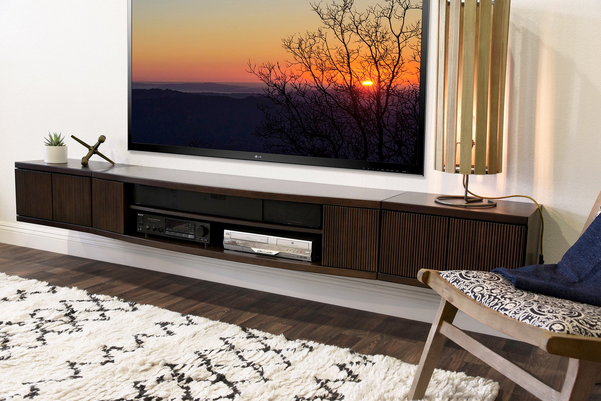 Floating Wall Mount Entertainment Center TV Stand - Curve - 3 Piece - -  Woodwaves