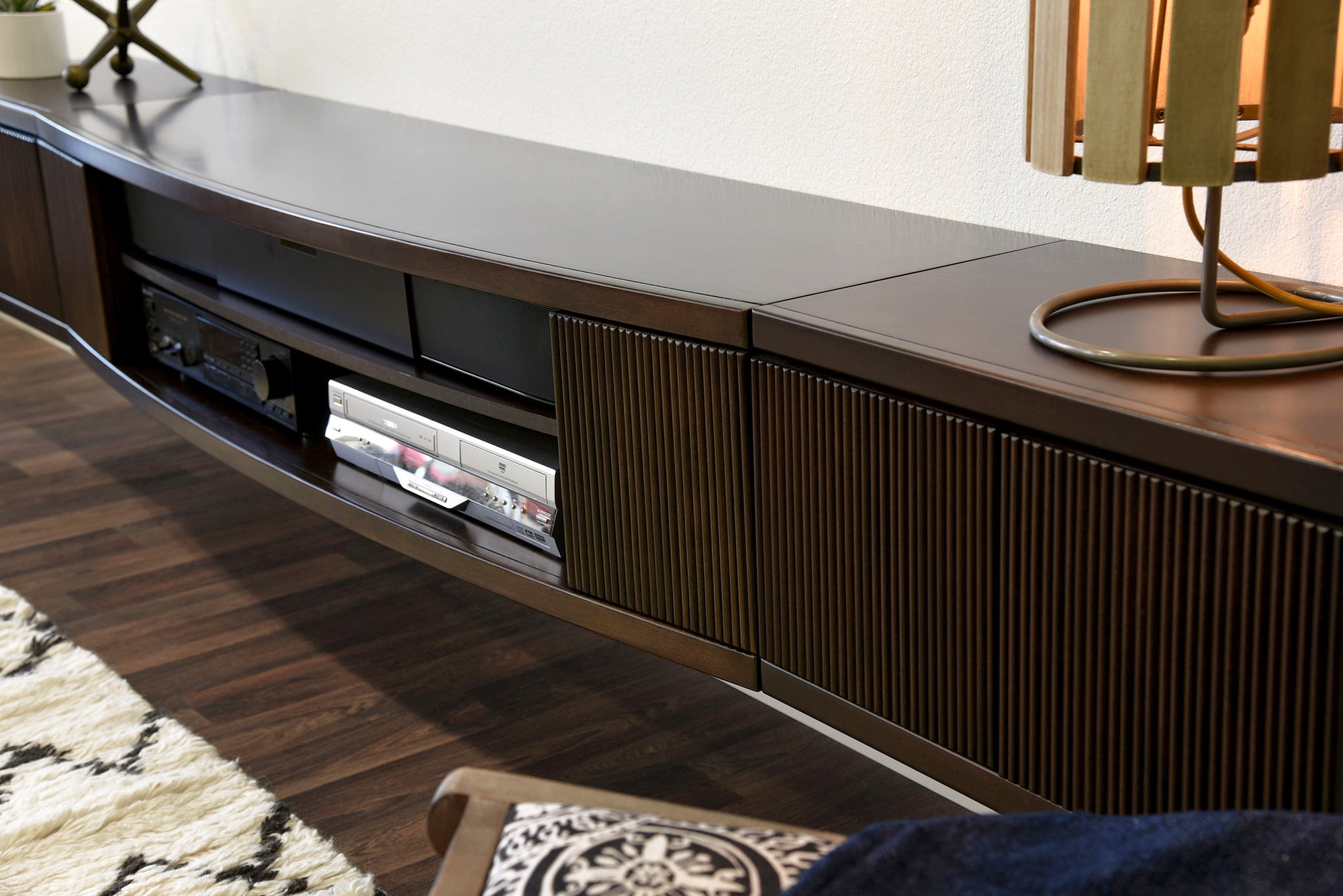 Handcrafted 101" Floating TV Stand Wall Mount Entertainment Center - Curve - Espresso