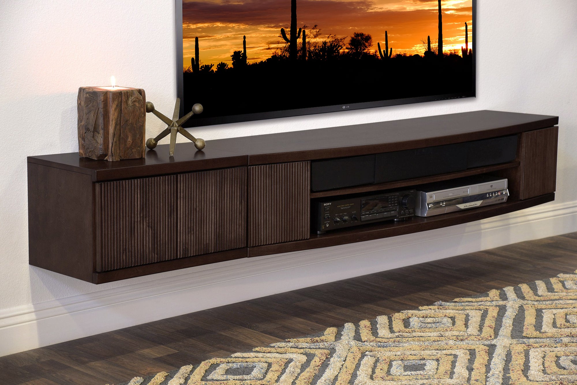 Floating TV Stand Wall Mount Entertainment Center - Curve  - Espresso