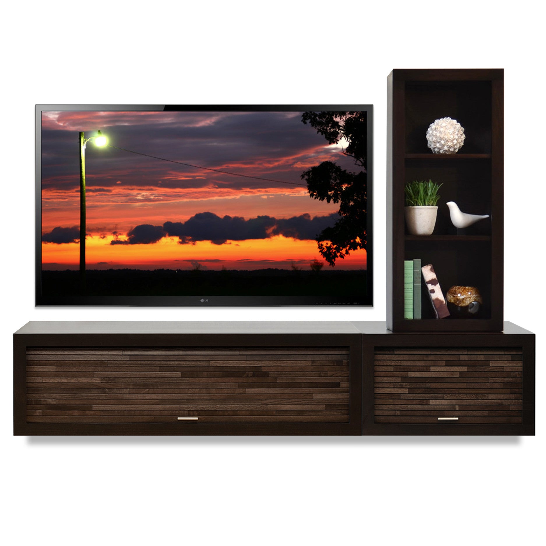 Floating TV Stand With Bookcase - ECO GEO - Espresso