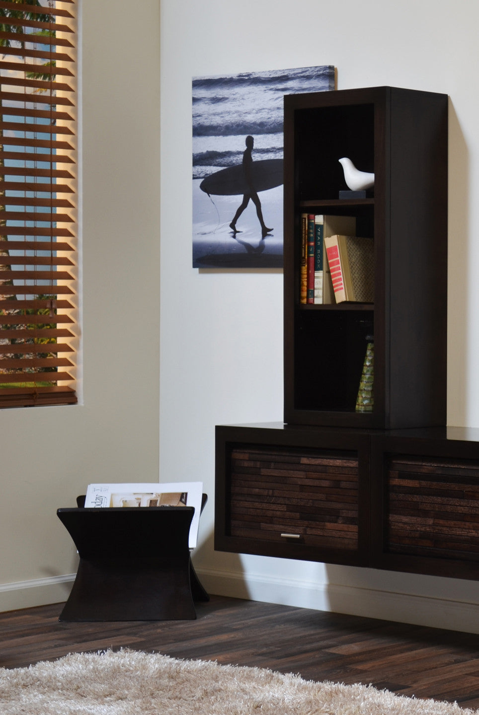 Floating TV Stand Entertainment Center With Bookcases - ECO GEO - Espresso