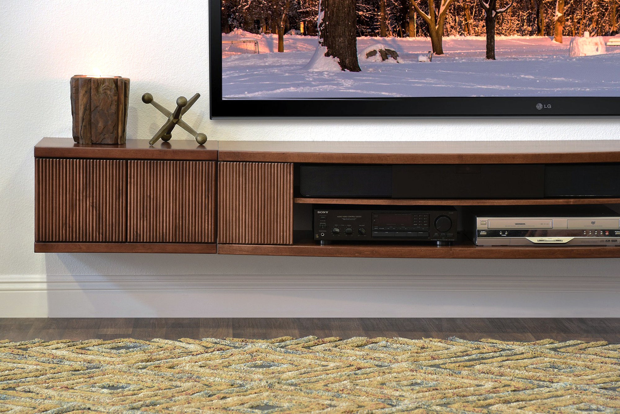 Handcrafted Modern Floating TV Stand - Curve - Mocha