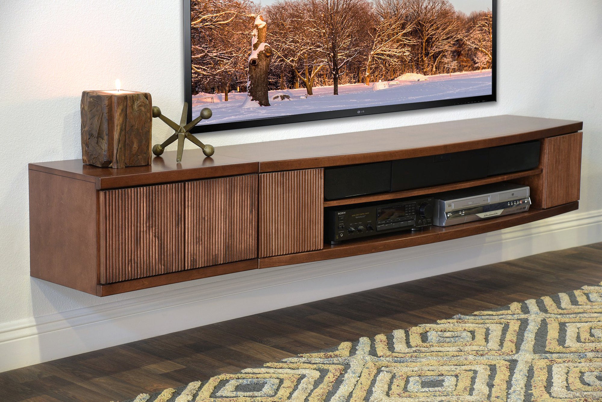 Floating Wall Mount Entertainment Center TV Stand - Curve - 3 Piece - -  Woodwaves