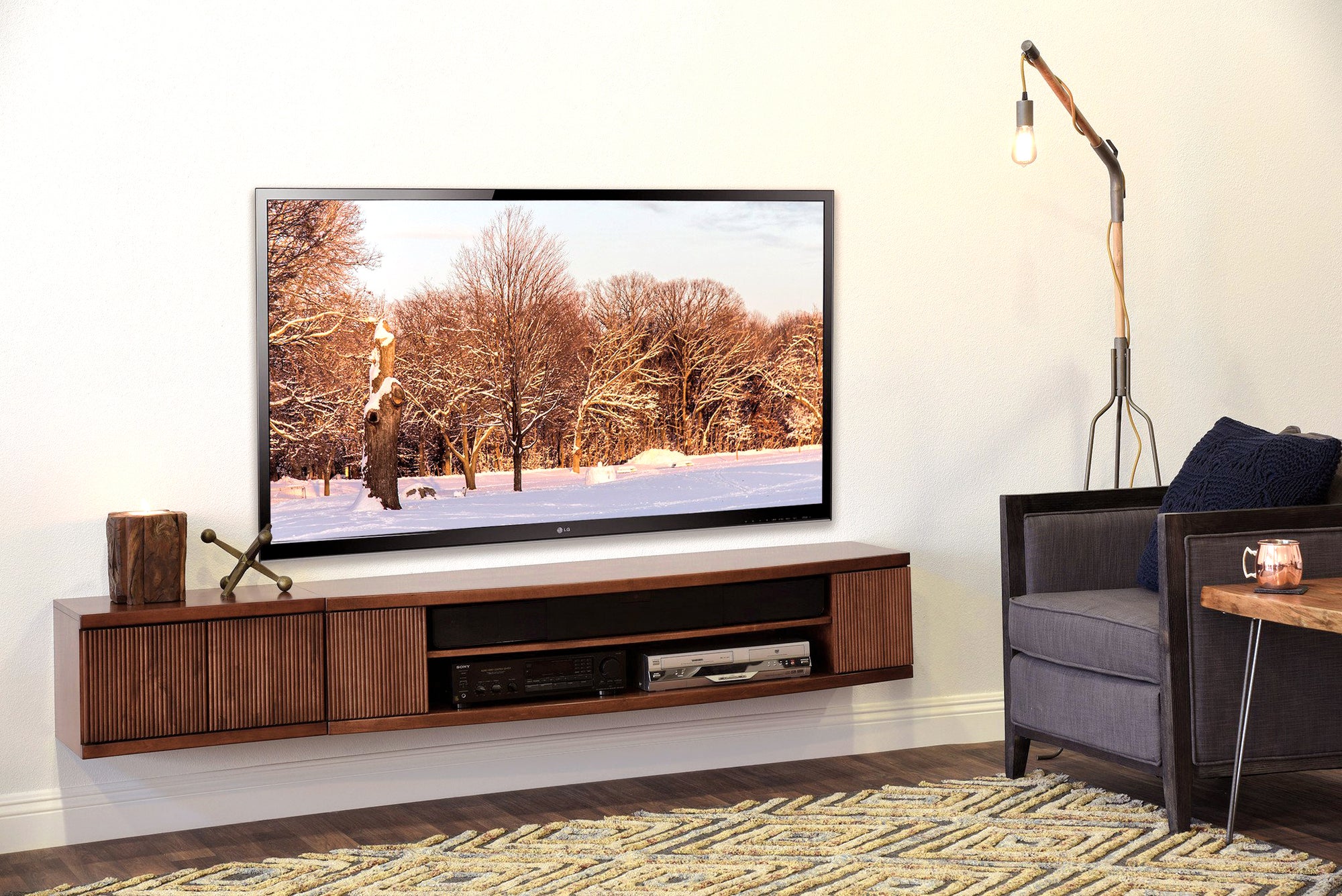 Handcrafted Modern Floating TV Stand - Curve - Mocha