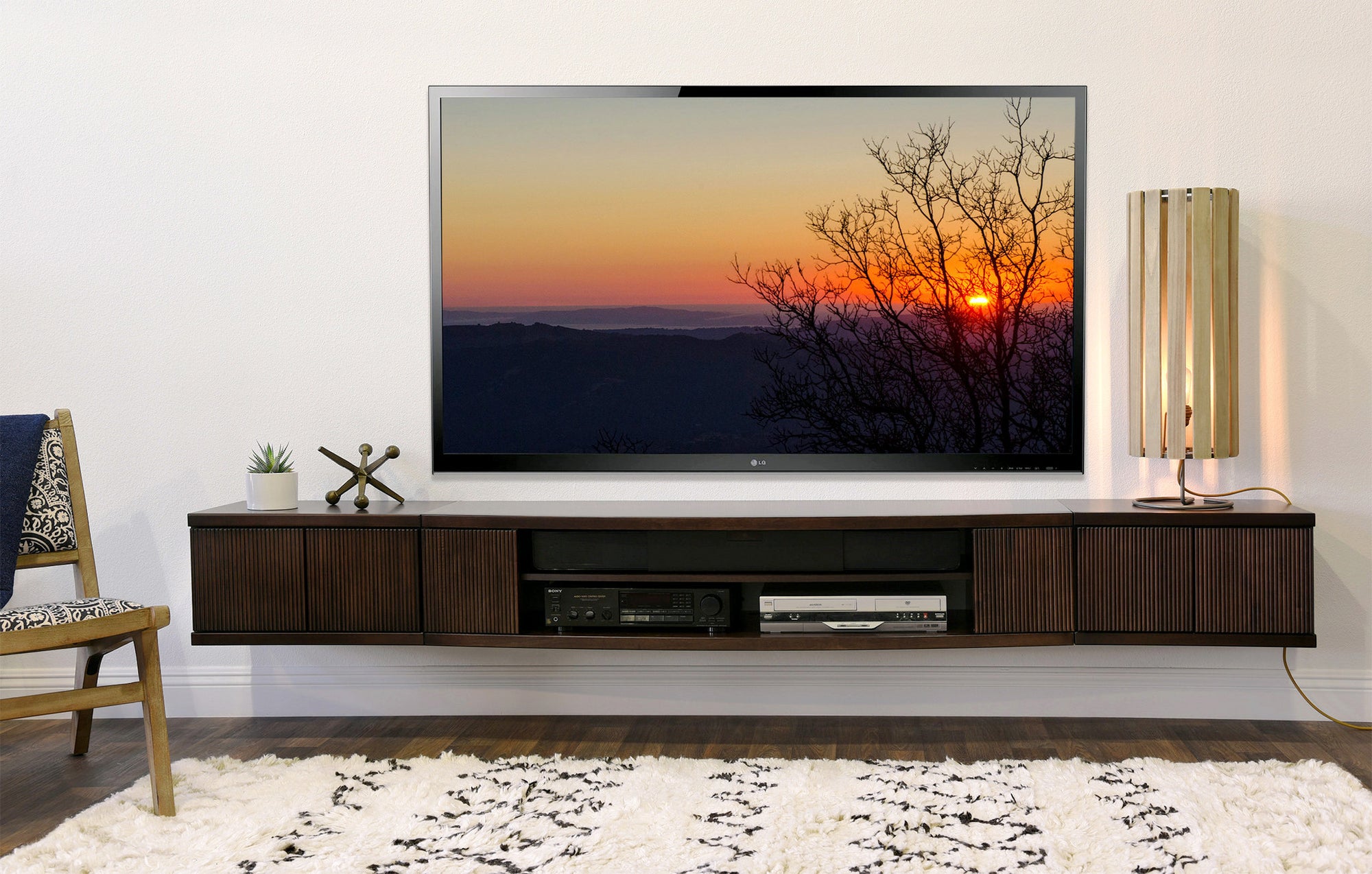 Handcrafted 101" Floating TV Stand Wall Mount Entertainment Center - Curve - Espresso