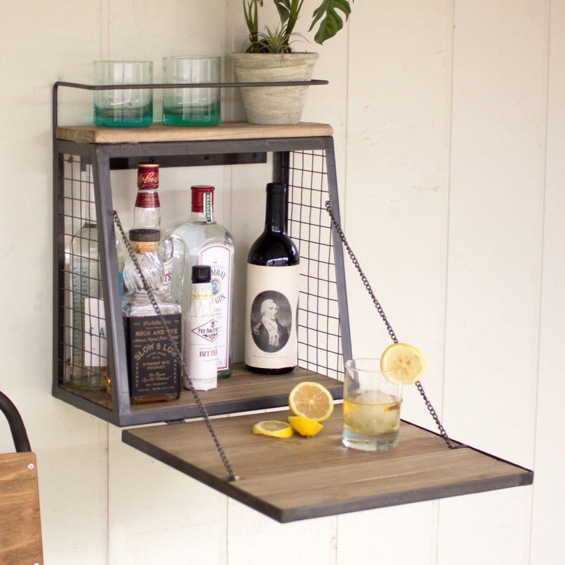 Floating Wall Mount Mini Bar Wine Liquor Shelf - Woodwaves