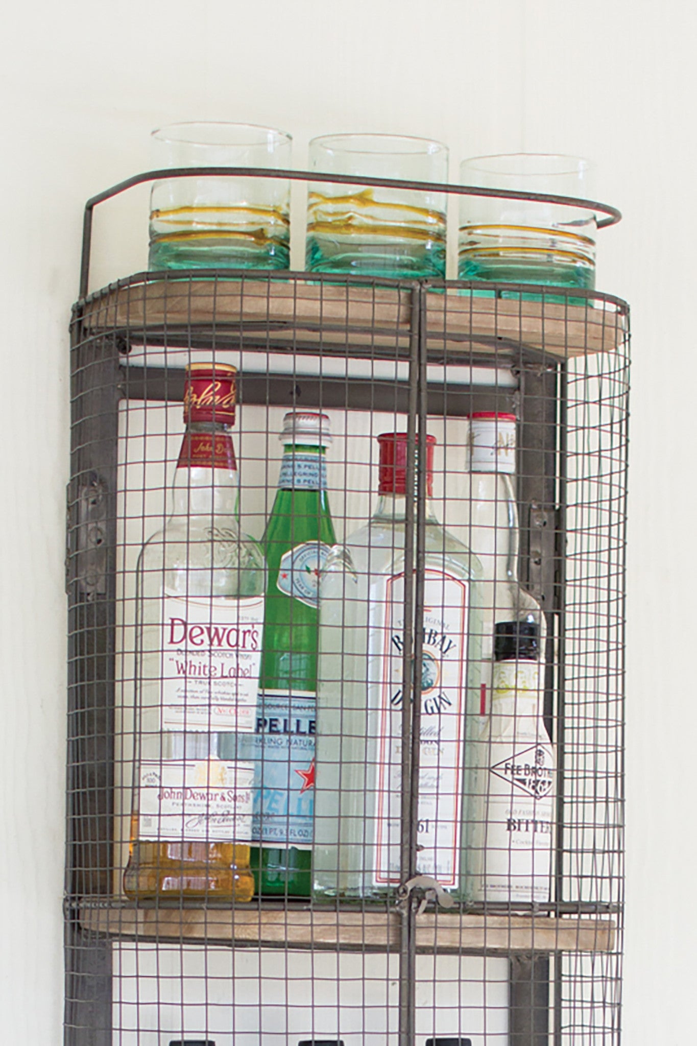 Floating Wall Mount Industrial Modern Cage Wine Bar Liquor Cabinet Shelf