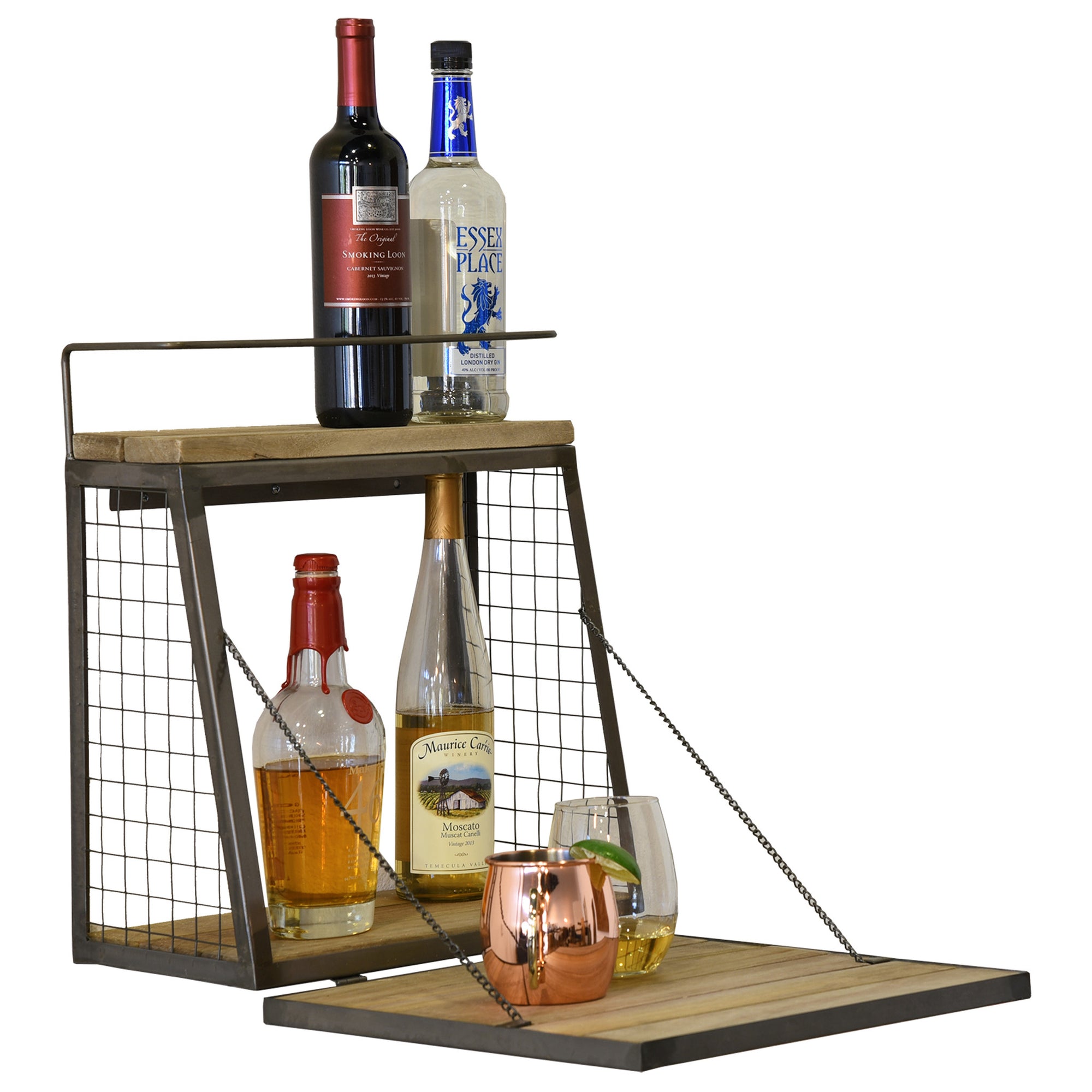 Floating Wall Mount Mini Bar Wine Liquor Shelf - Woodwaves