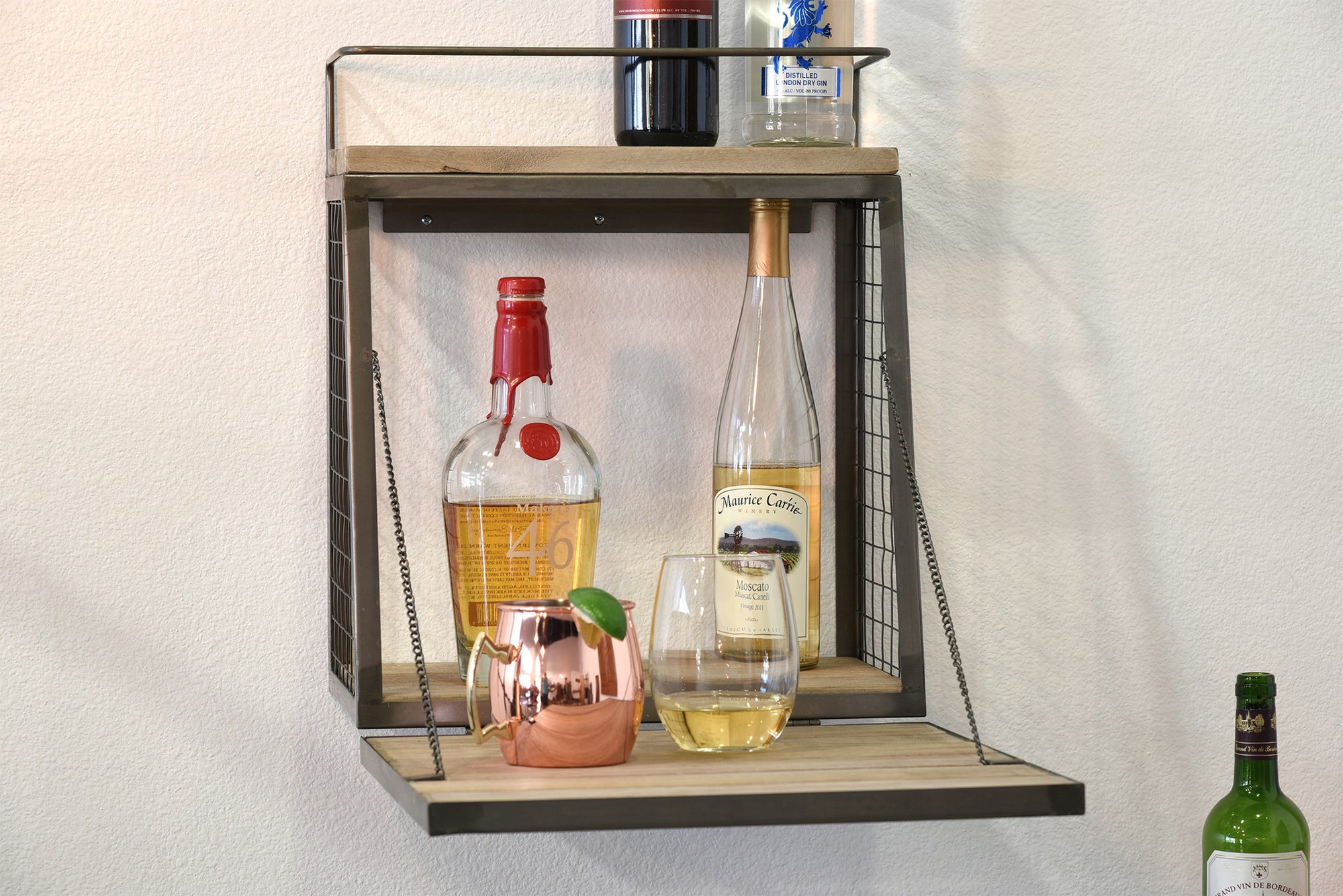 Floating Wall Mount Mini Bar Wine Liquor Shelf - Woodwaves