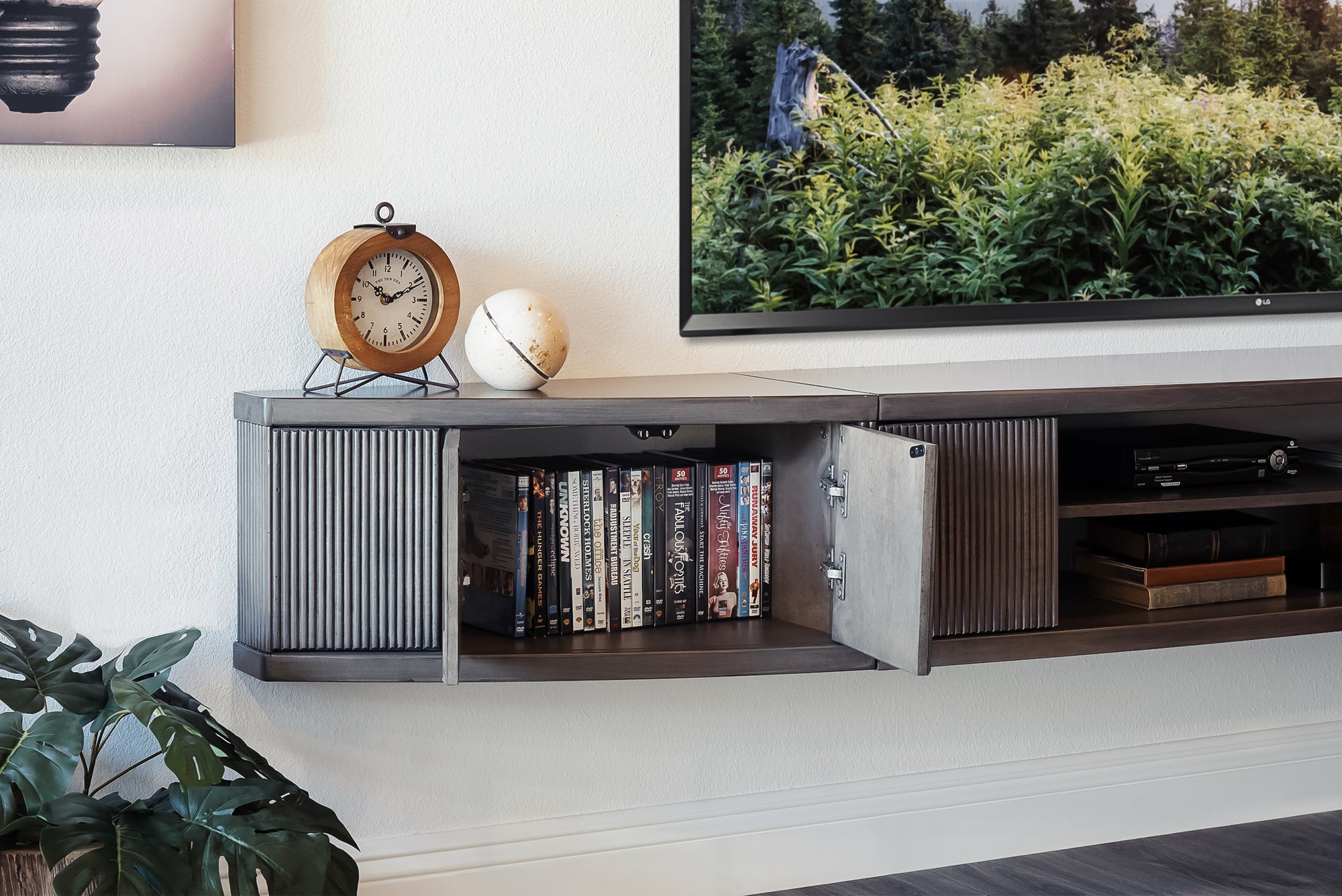 Handcrafted 108" Curved Gray Floating TV Stand Wall Mount Entertainment Center Console - Arc - Greystone