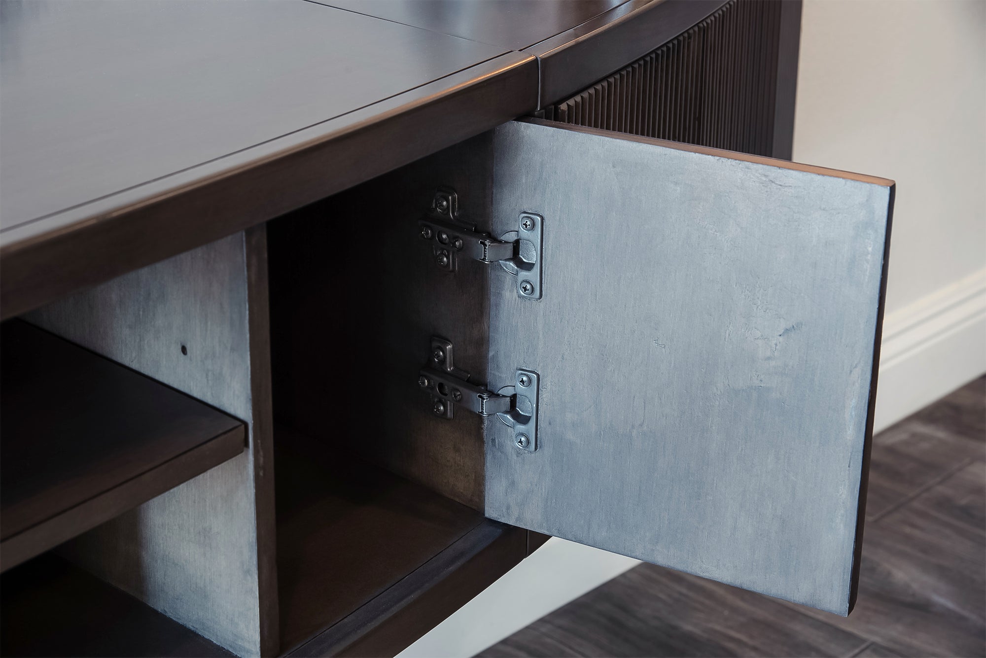 Handcrafted 108" Curved Gray Floating TV Stand Wall Mount Entertainment Center Console - Arc - Greystone