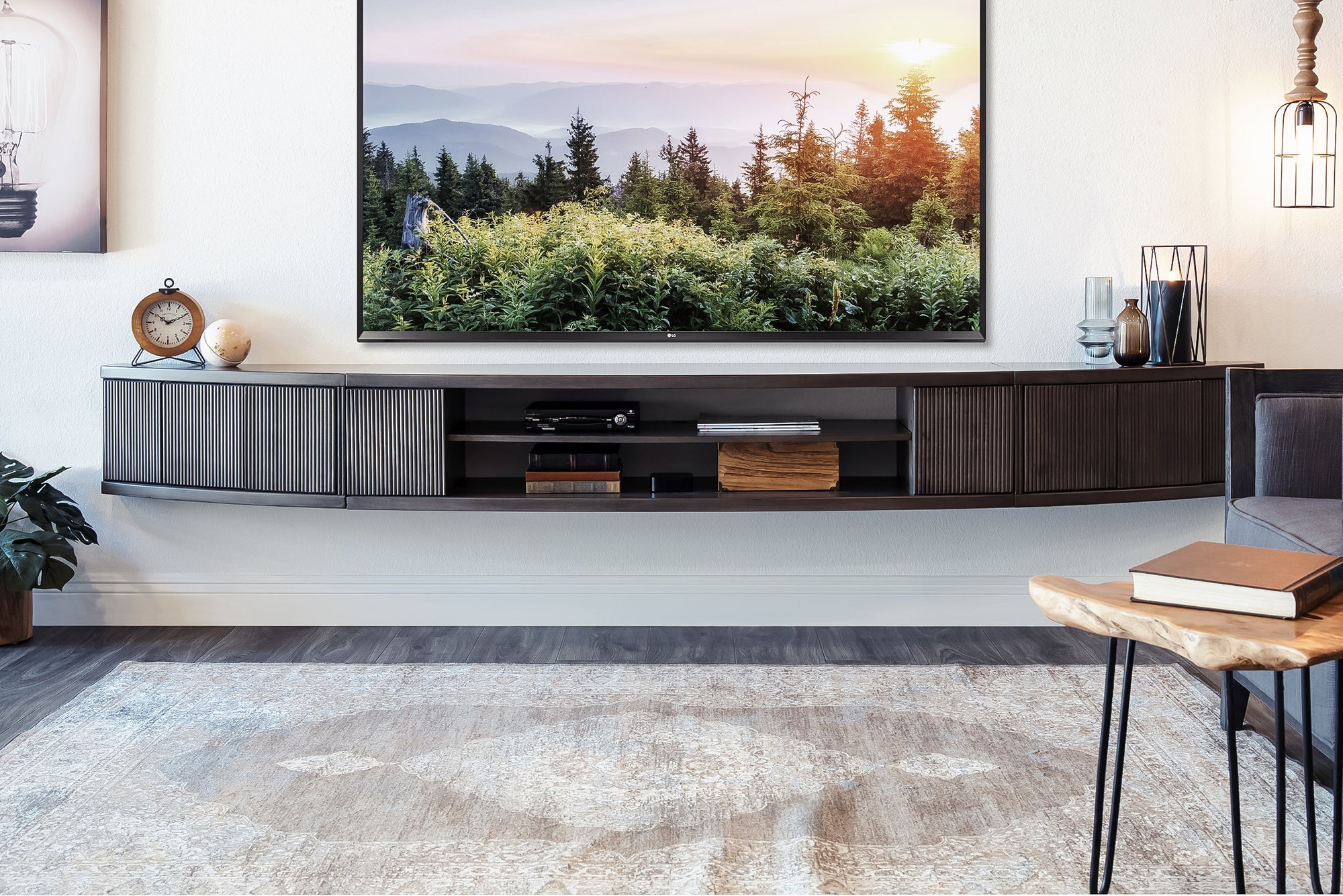 Gray Floating TV Stand Wall Mount Entertainment Center Console - Arc - -  Woodwaves