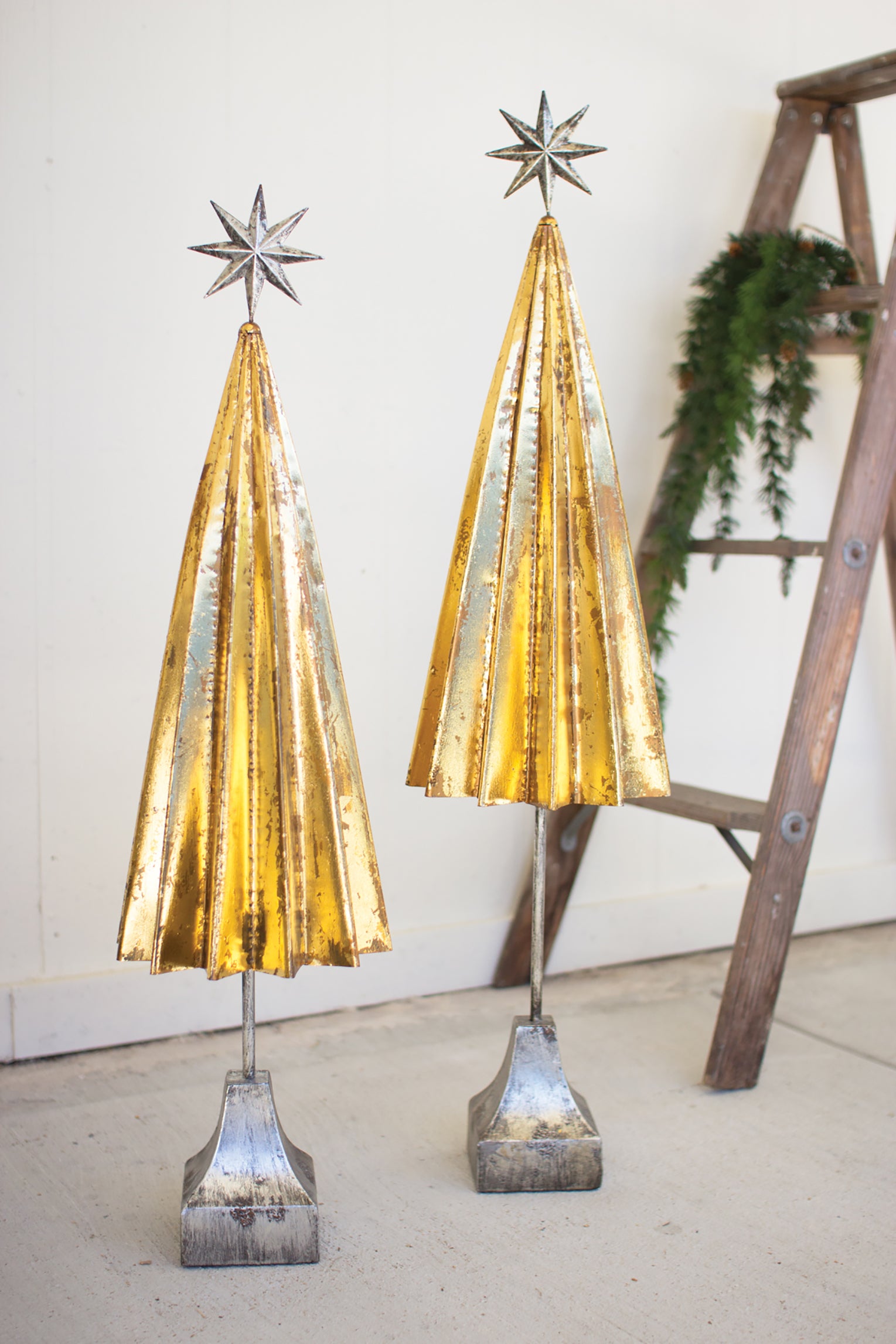 Gold Color Metal Christmas Trees - Set of 2