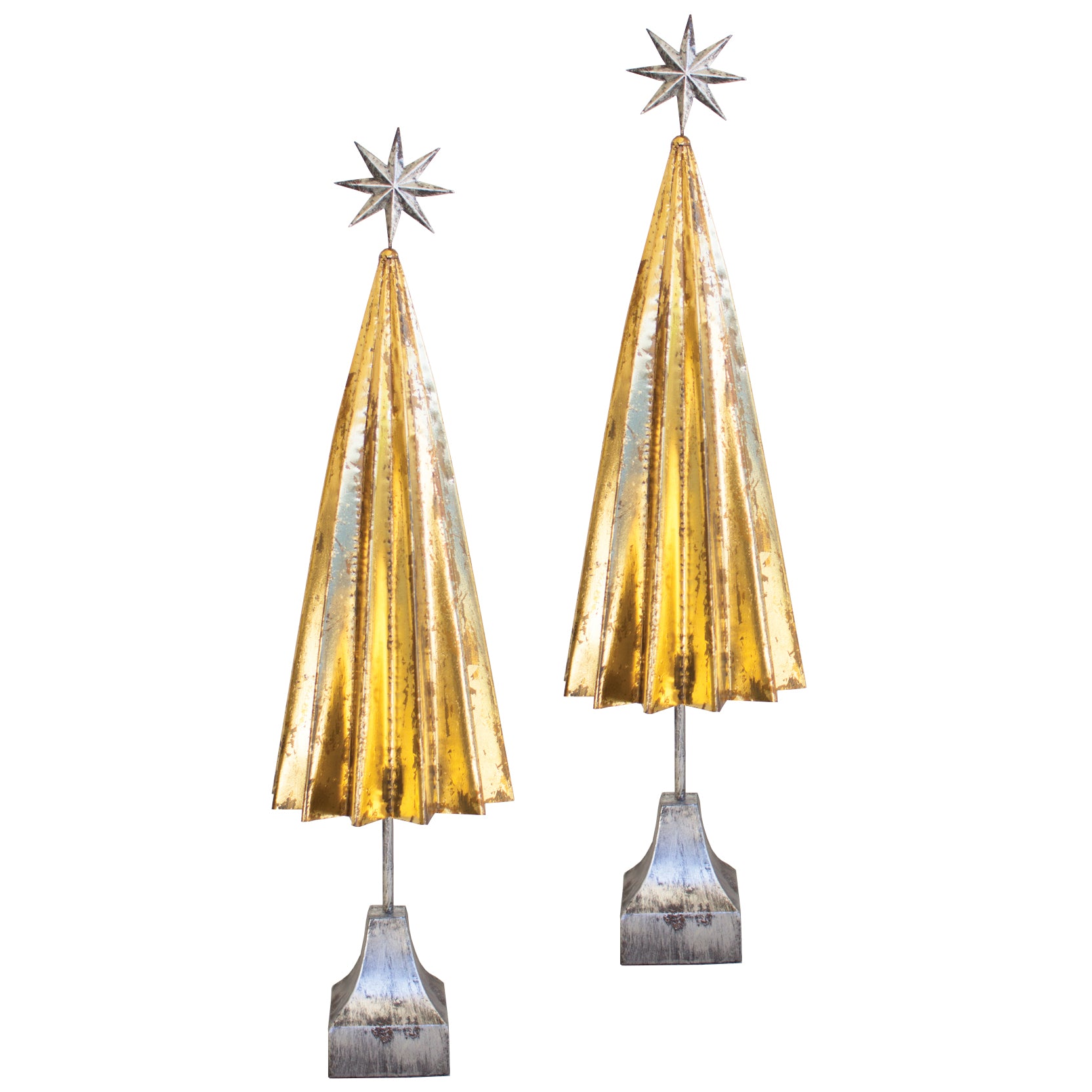 Large Gold Metal Metal Christmas Trees With Stars - Set of 2